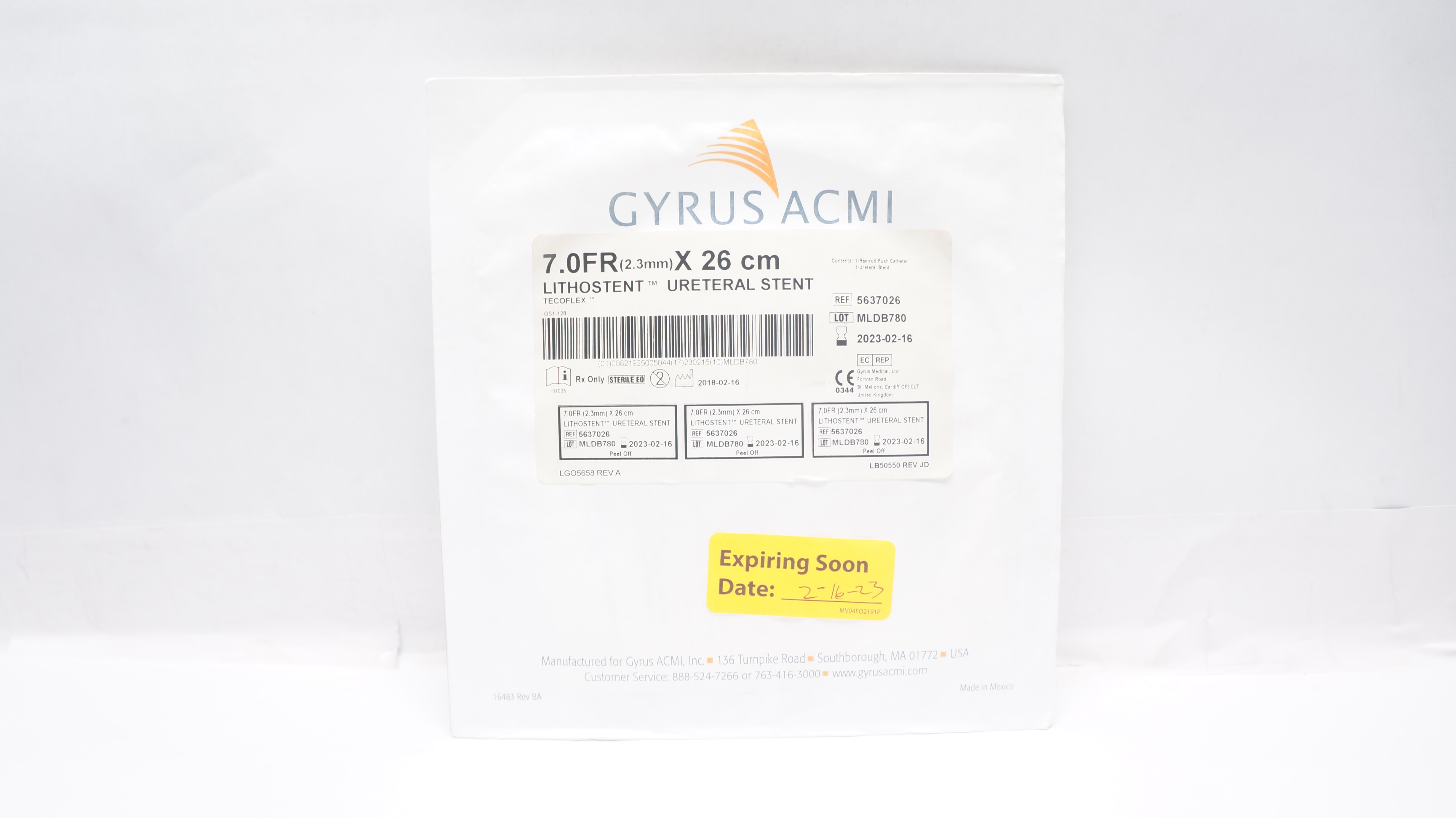 GYRUS ACMI 5637026 Lithostent Ureteral Stent, 7.0Fr x 26cm (x)