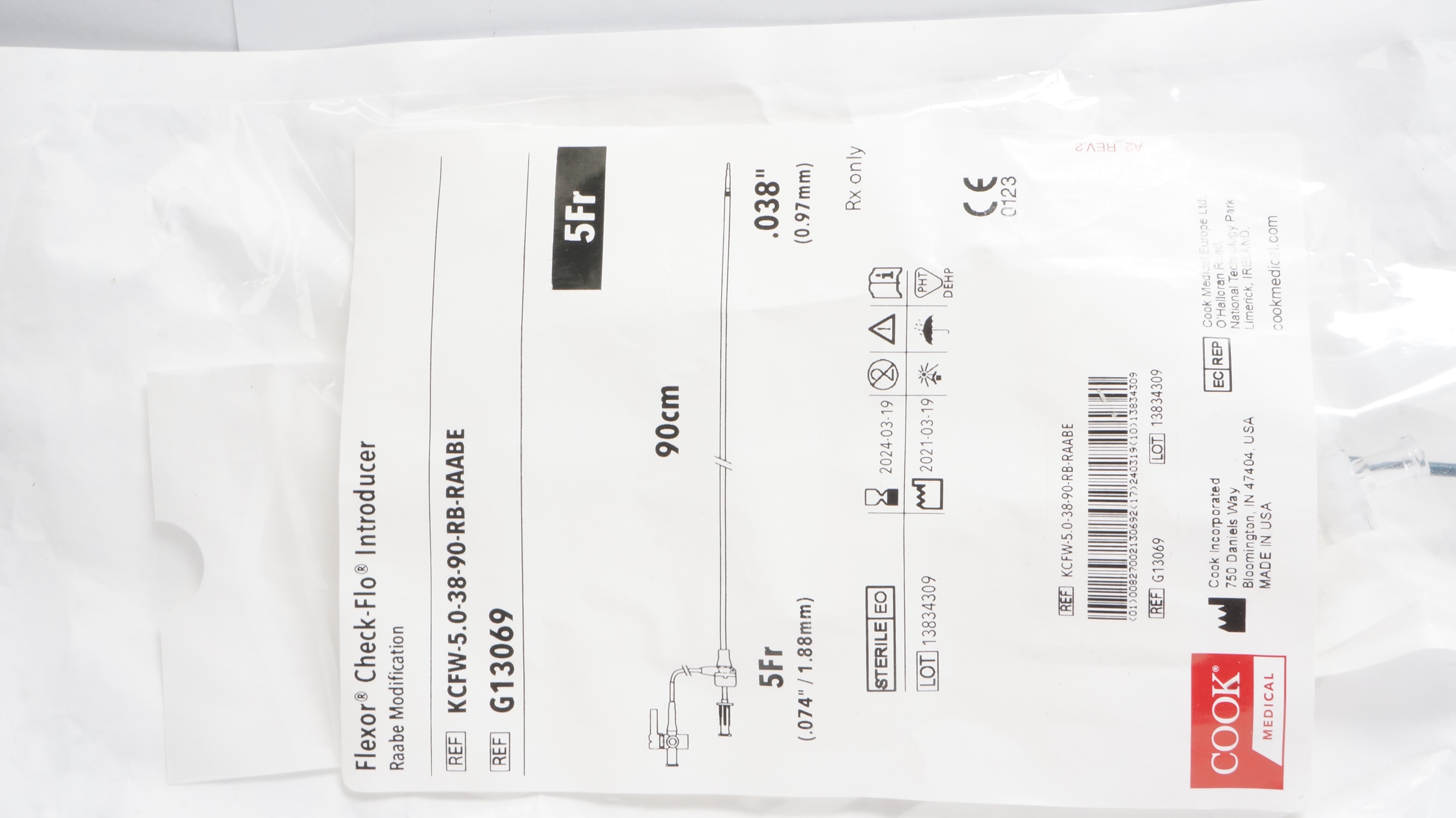 Cook Medical G13069 Flexor Check-Flo Introducer 5Fr x 90cm x .038inch (x)