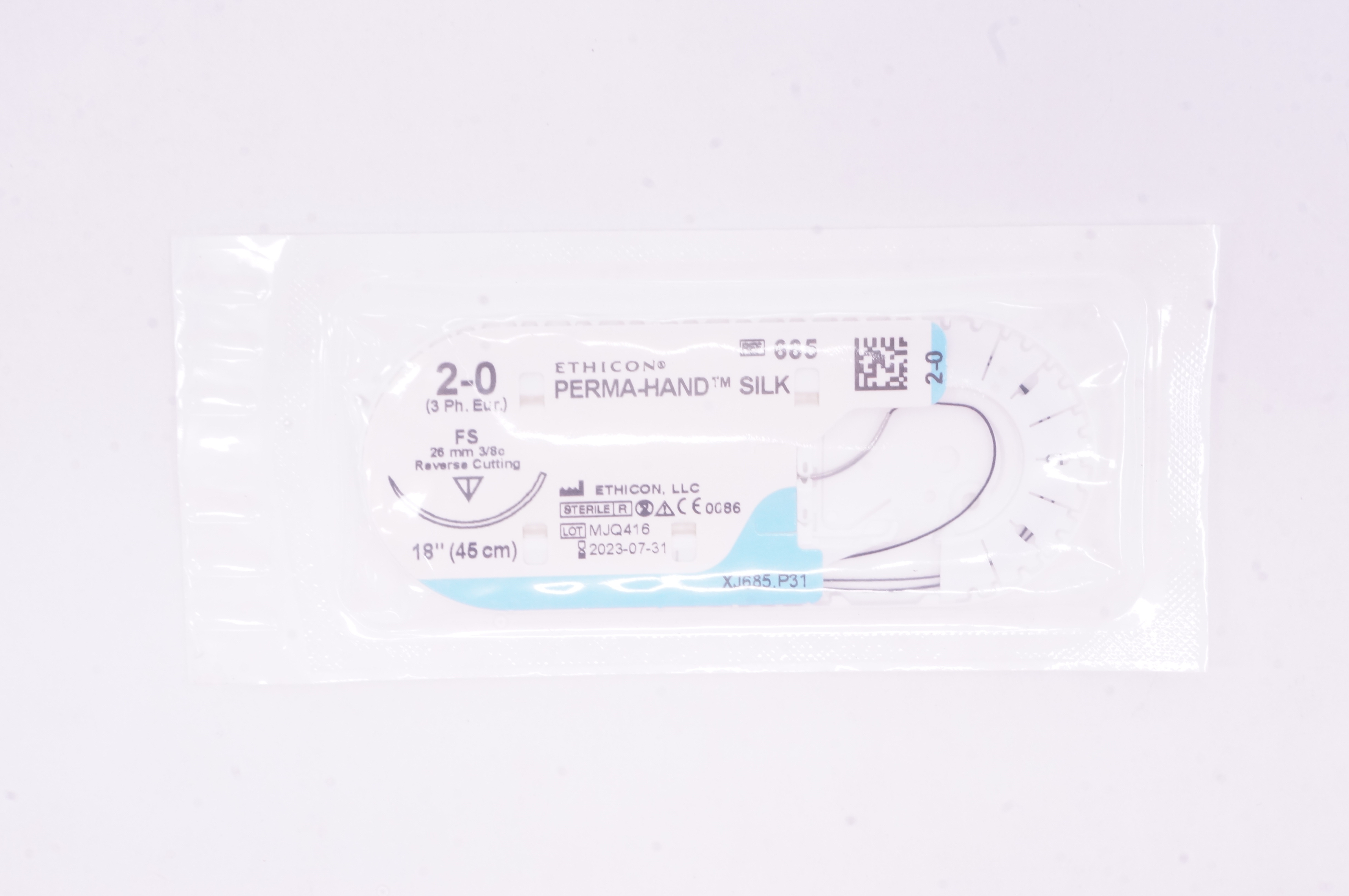 Ethicon 685 2-0 Perma-Hand Silk FS 26mm 3/8c Reverse Cutting 18 inch