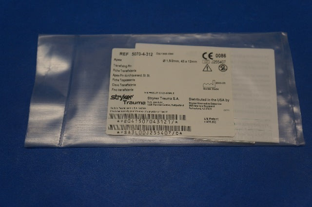 Stryker 5070-4-312 Apex Transfixing Pin Diameter 1.5/2mm, 43 x 12mm