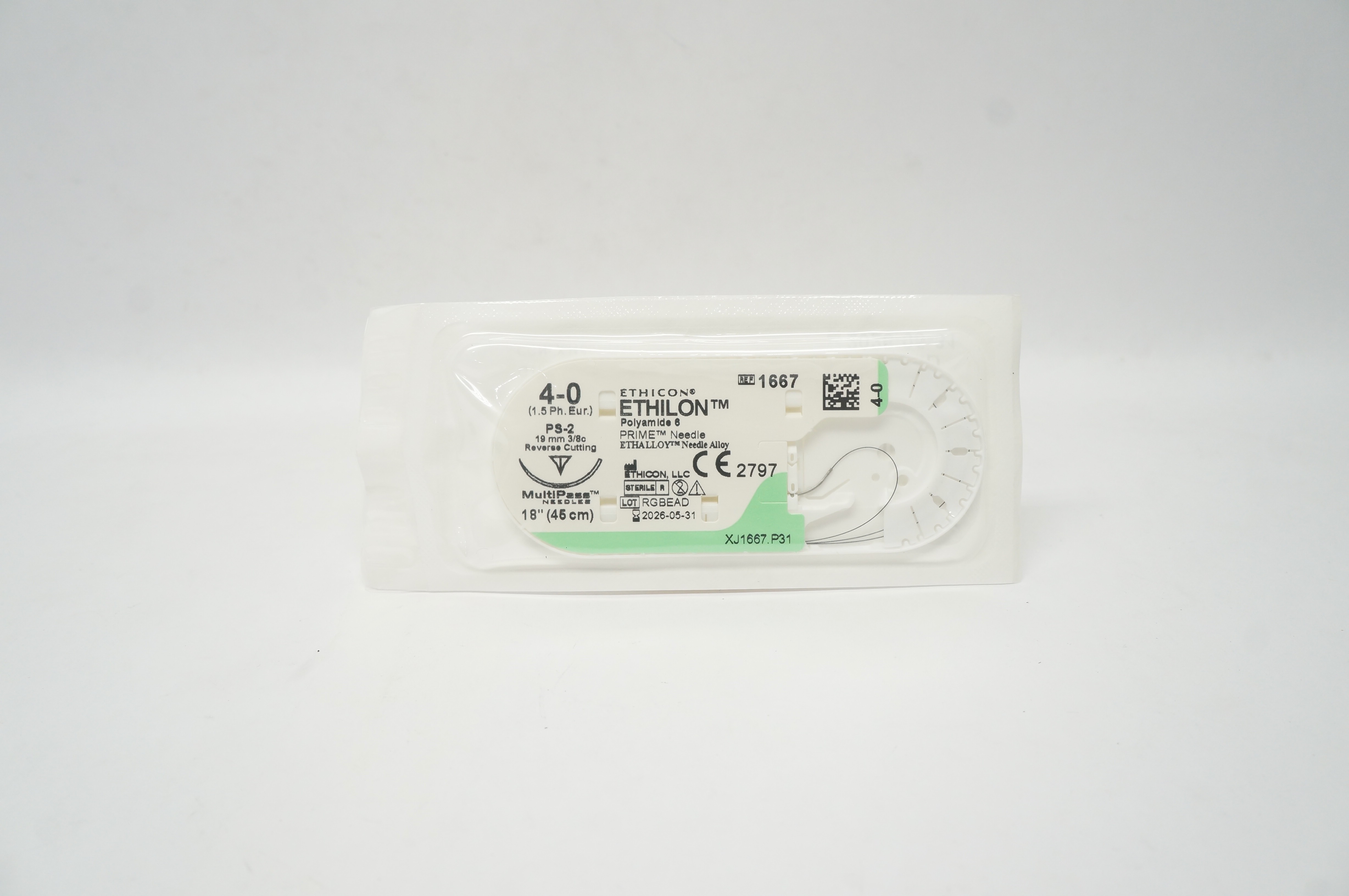 Ethicon 1667 4-0 Ethilon Stre PS-2 19mm 3/8c Reverse Cutting, 18inch