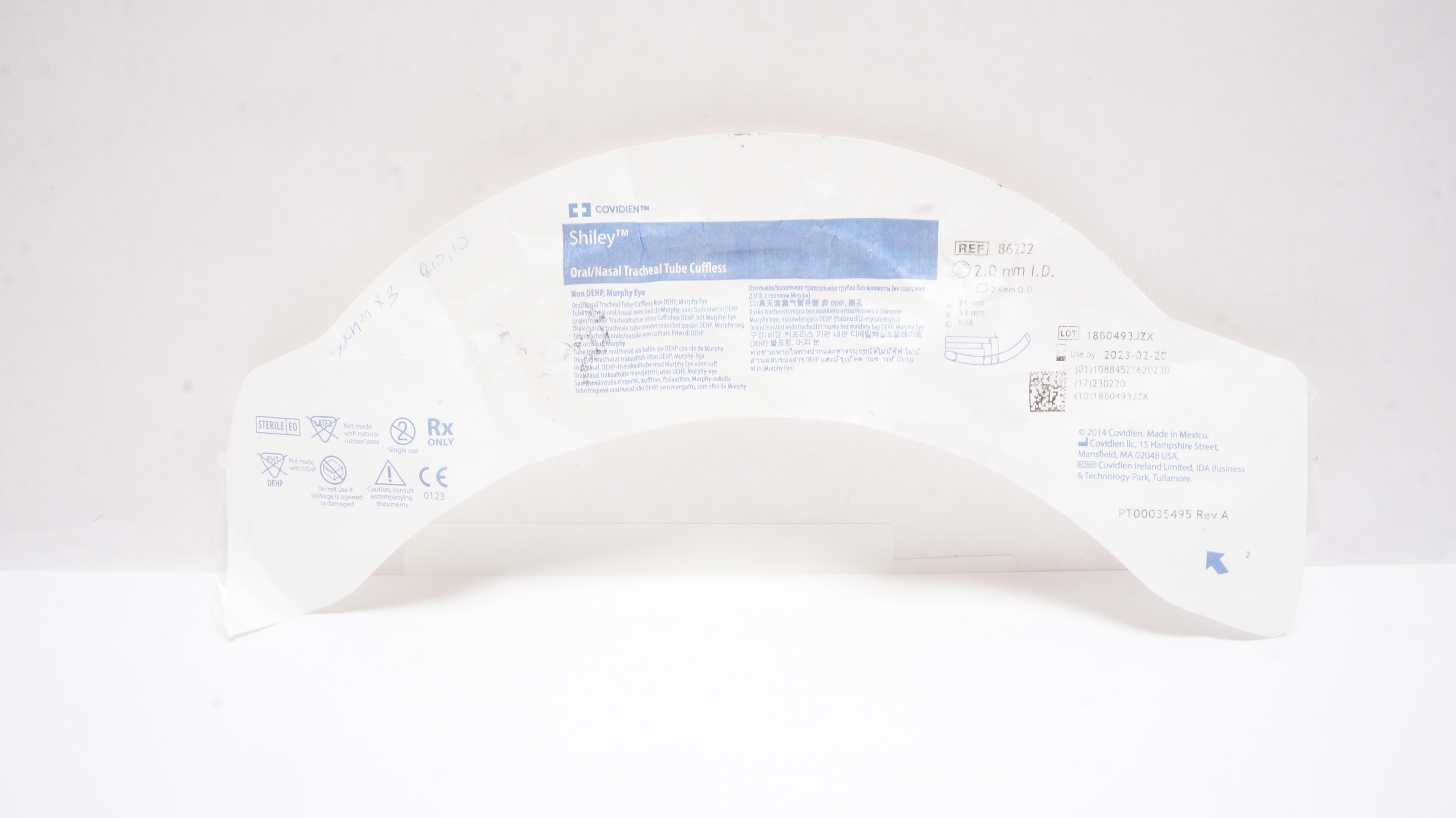 Covidien 86232 Shiley Oral/Nasal Tracheal Tube Cuffless 2.0mm x 2.9mm (x)