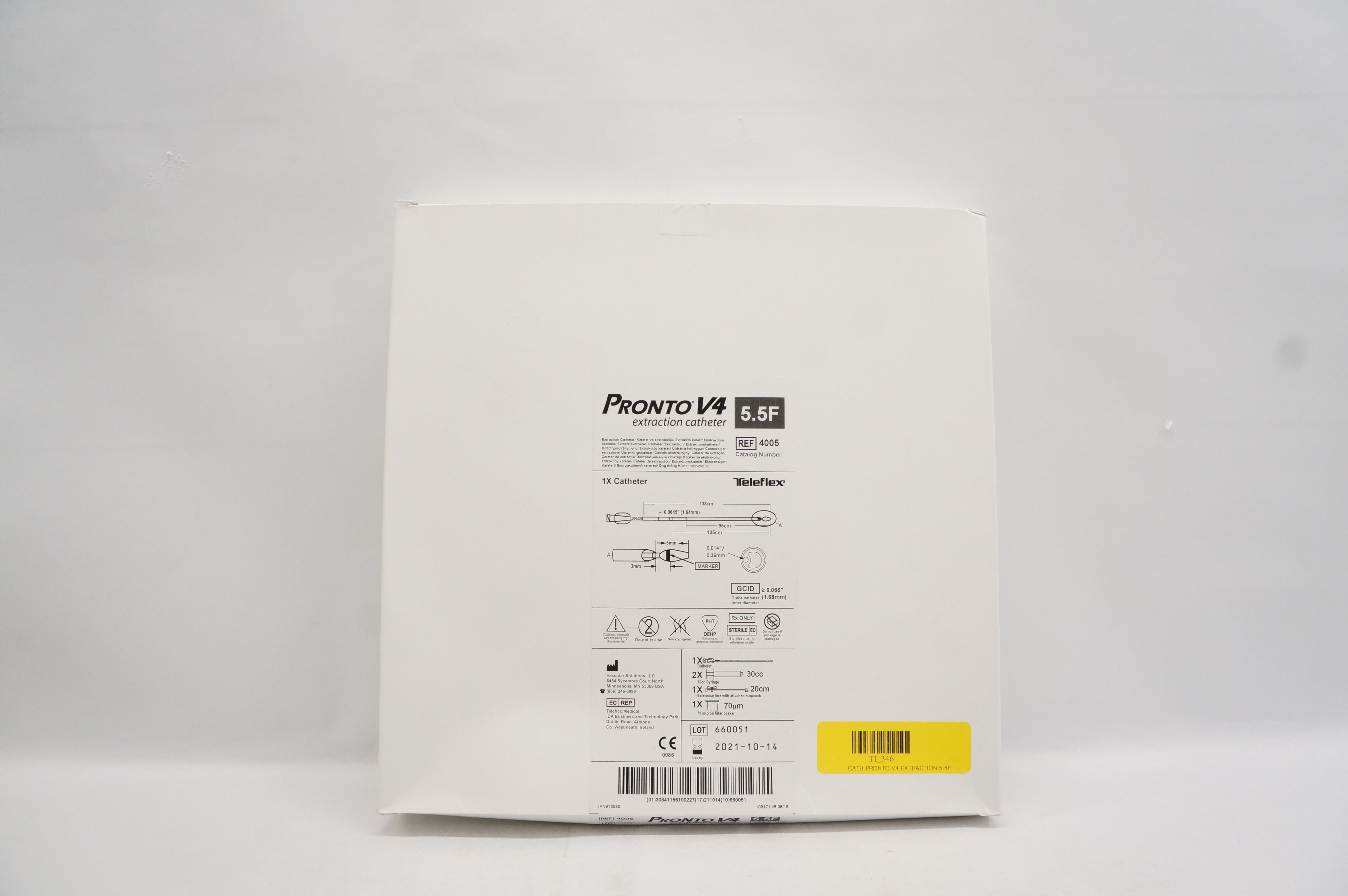 Teleflex 4005 Pronto V4 Extraction Cath. 5.5F x 138cm, GCID≥ 0.066inch (x)