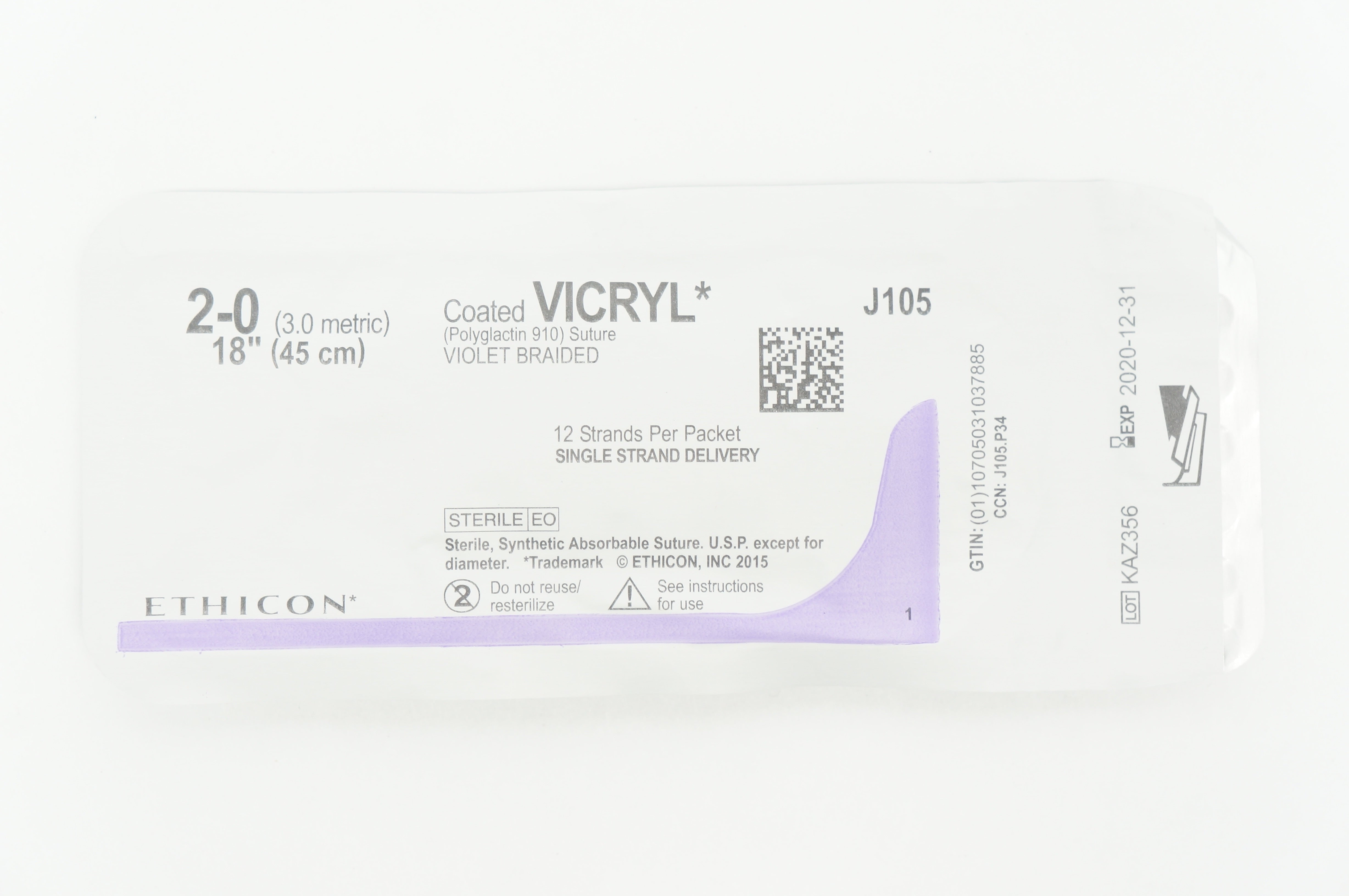 Ethicon J105 2-0 VICRYL, Violet Braided, 18inch (x)