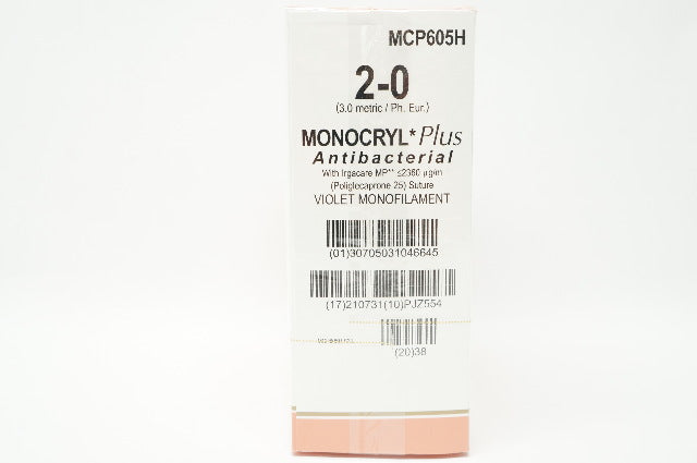 Ethicon MCP605H 2-0 MONOCRYL Plus Stre UR-6 26mm 5/8c Taper 27inch(x)- Box of 36