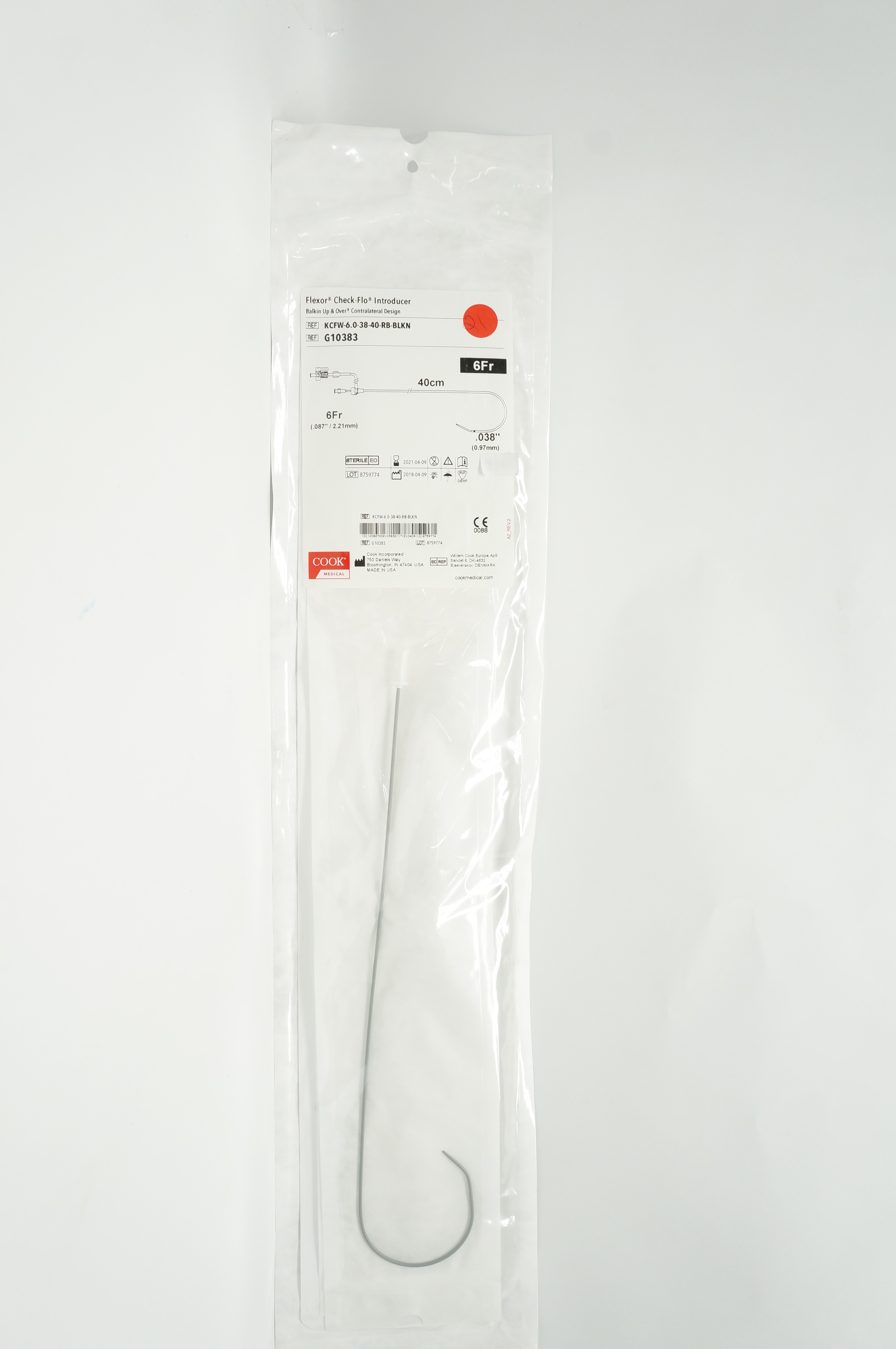 Cook Medical G10383 Flexor Check-Flo Introducer 6.0Fr x .038 inch x 40 cm (x)