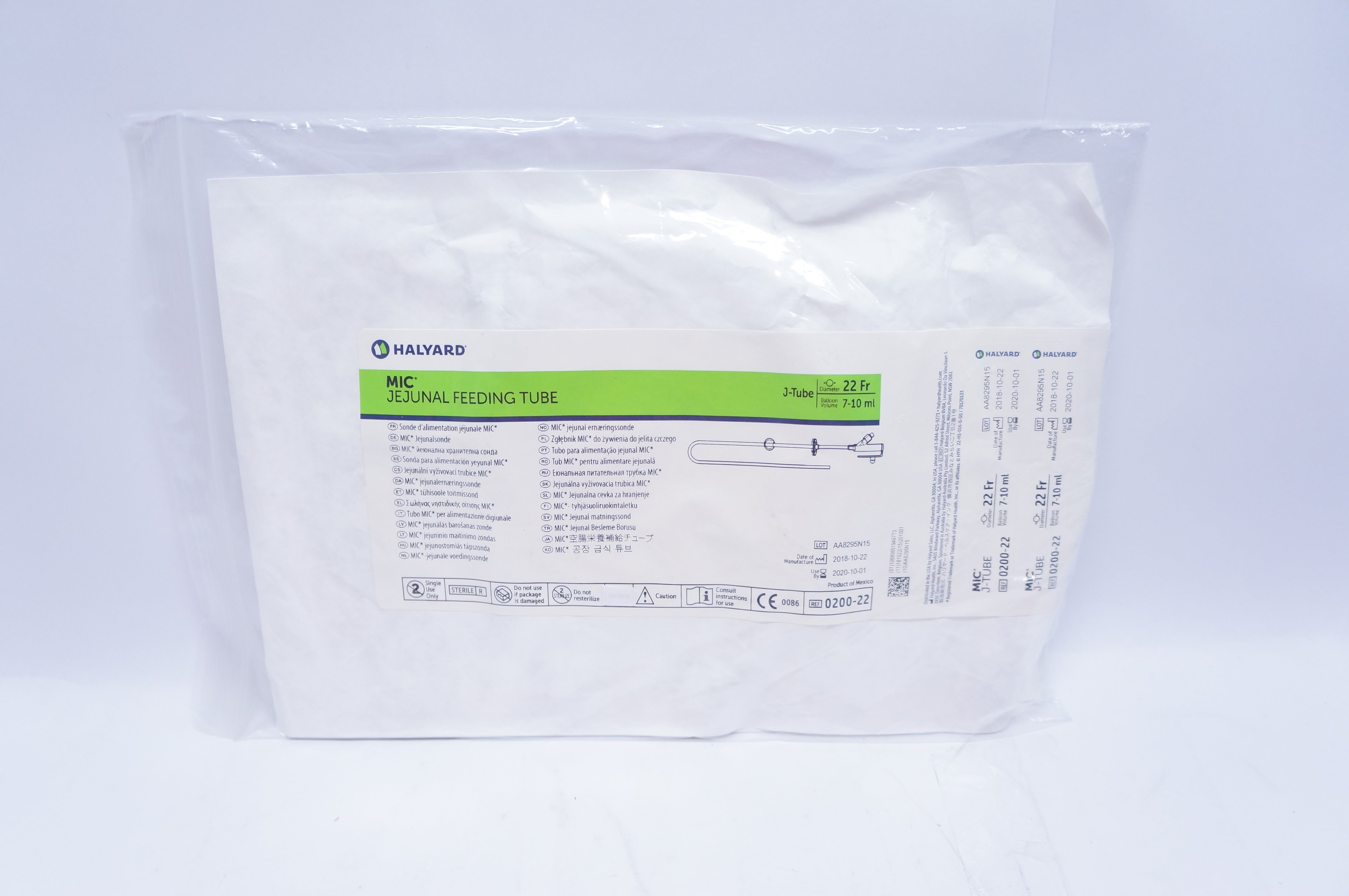 Halyard 0200-22 MIC Jejunal Feeding Tube, J-Tube 22Fr., 7-10ml (x)