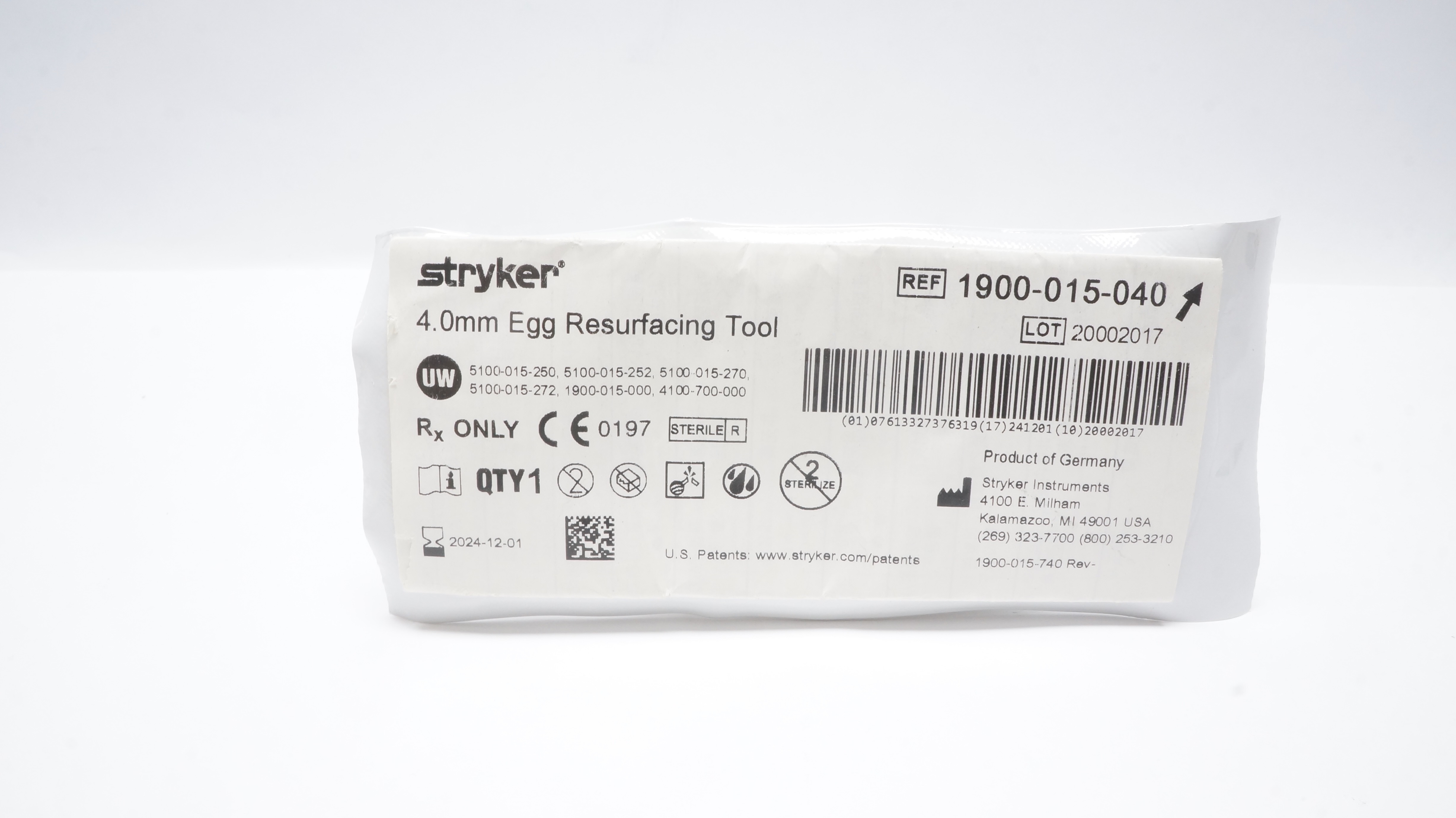 Stryker 1900-015-040 Egg Resurfacing Tool 4.0mm (x)