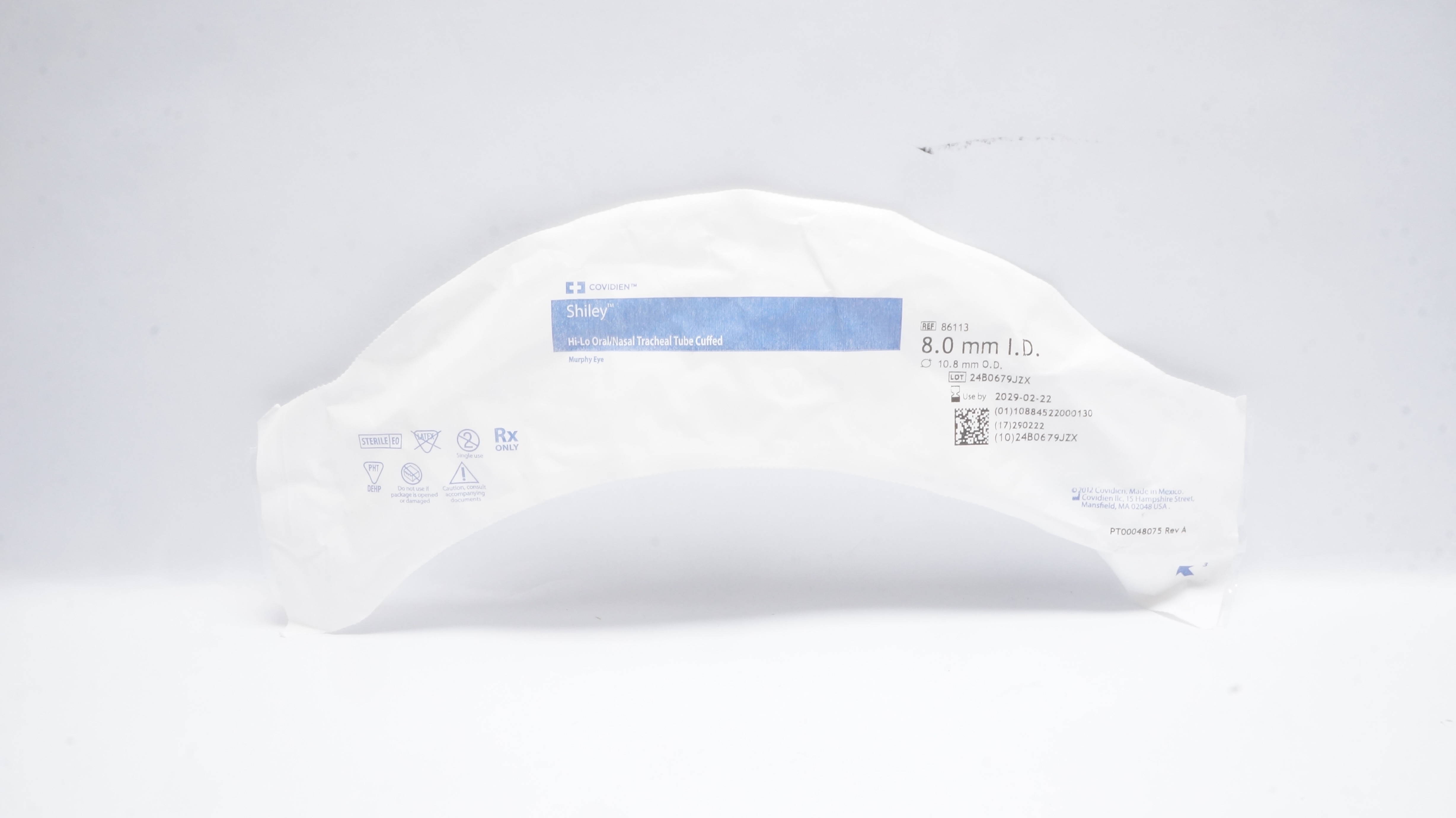Covidien 86113 Shiley Hi-Lo Oral/Nasal Tracheal Tube Cuffed 8.0 ID x 10.8mm OD