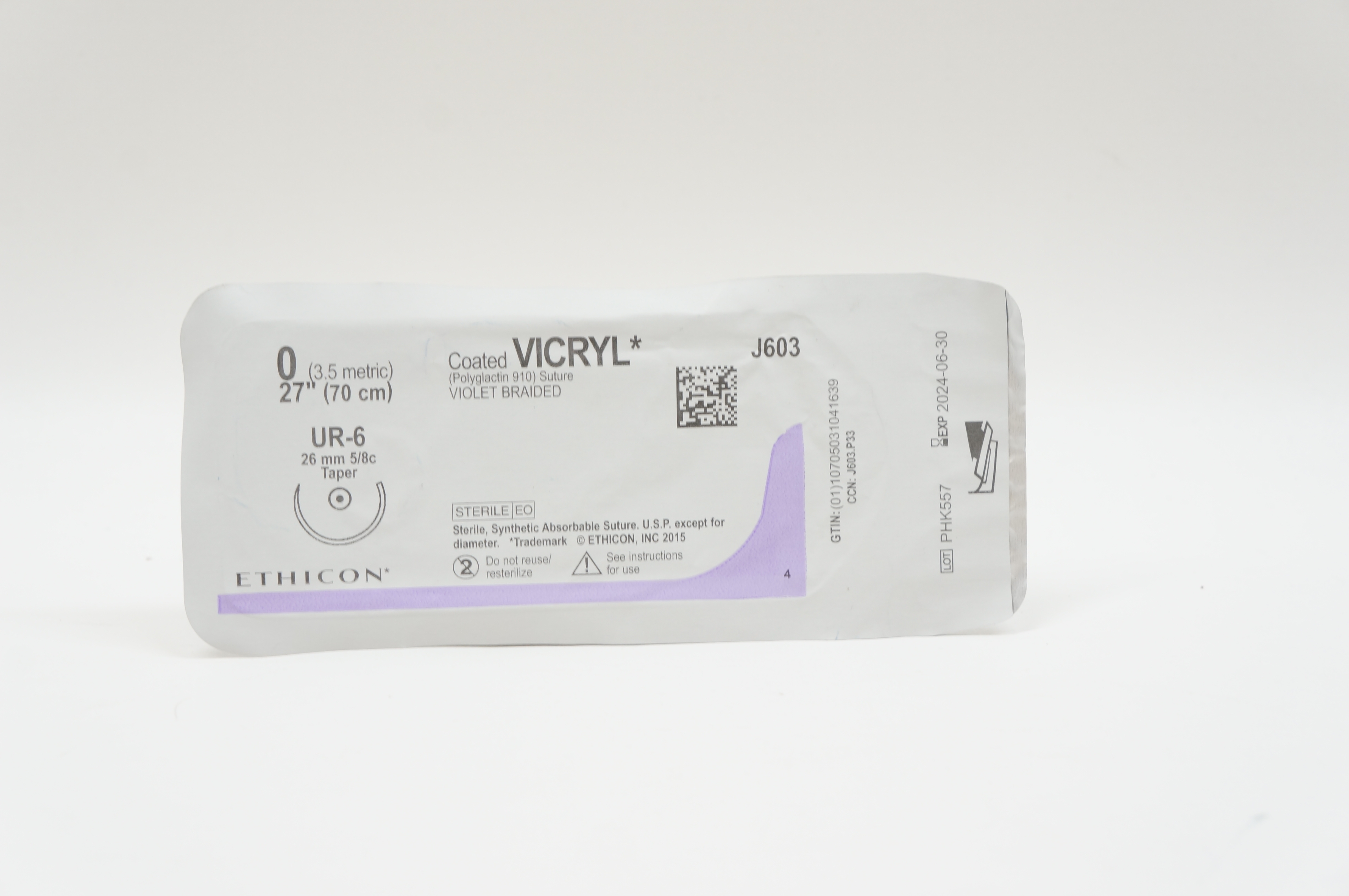 Ethicon J603 0 VICRYL, UR-6, 26mm 5/8c Taper, 27inch