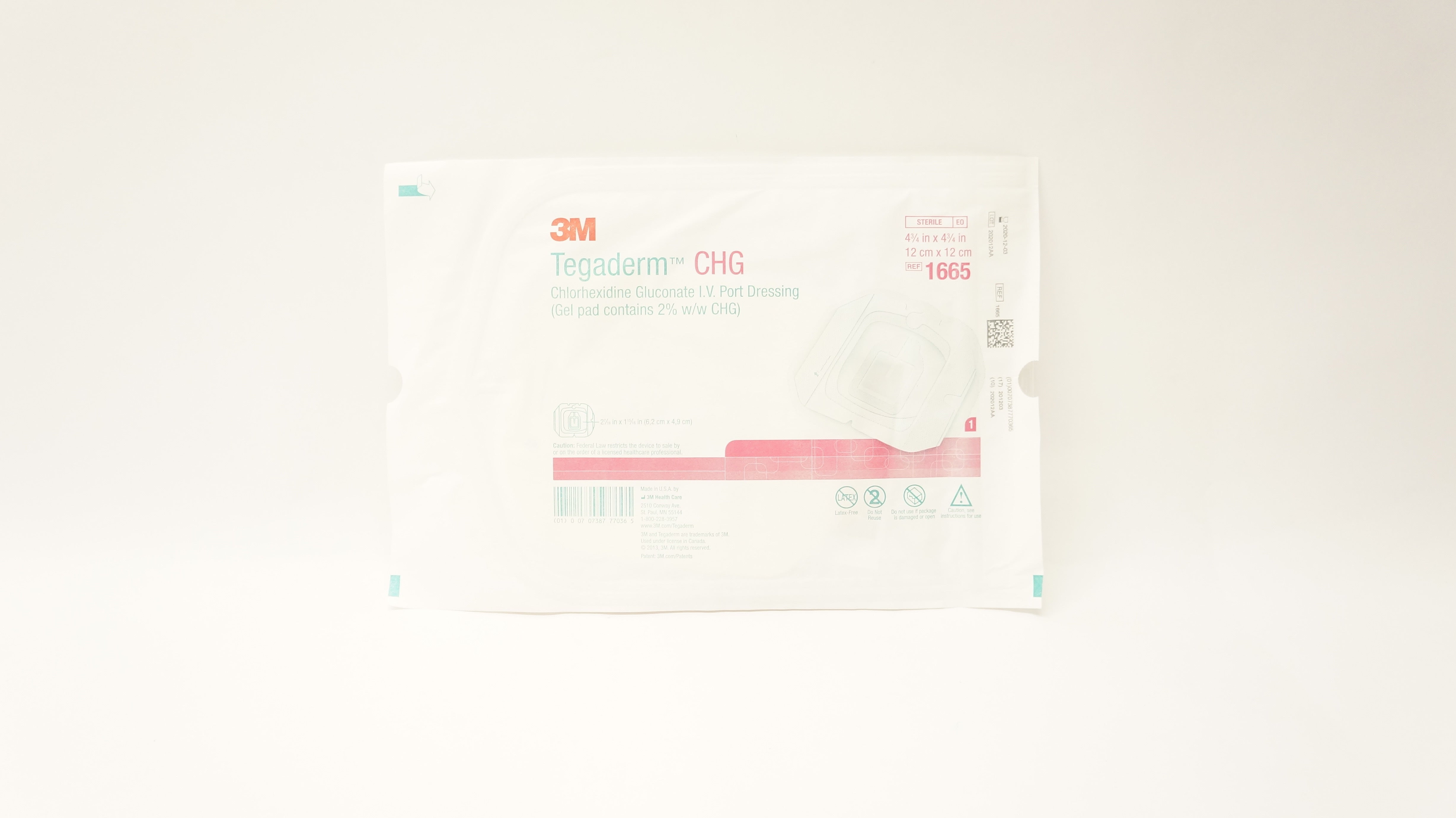 3M 1665 Tegaderm CHG IV Port Dressing 4 3/4inch x 4 3/4inch(x)