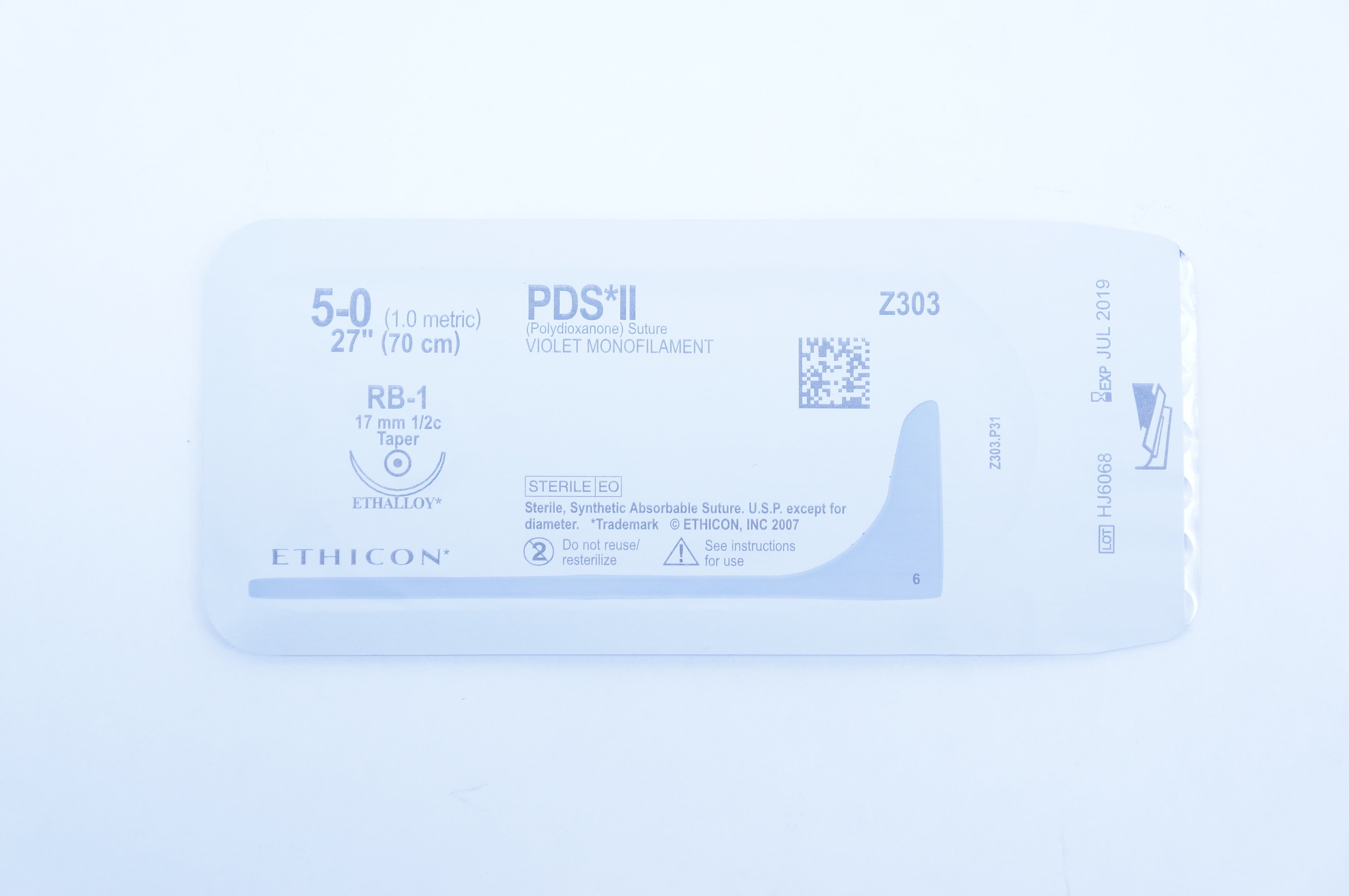 Ethicon Z303 5-0 PDS II RB-1 17mm 1/2c Taper, 27inch (x)