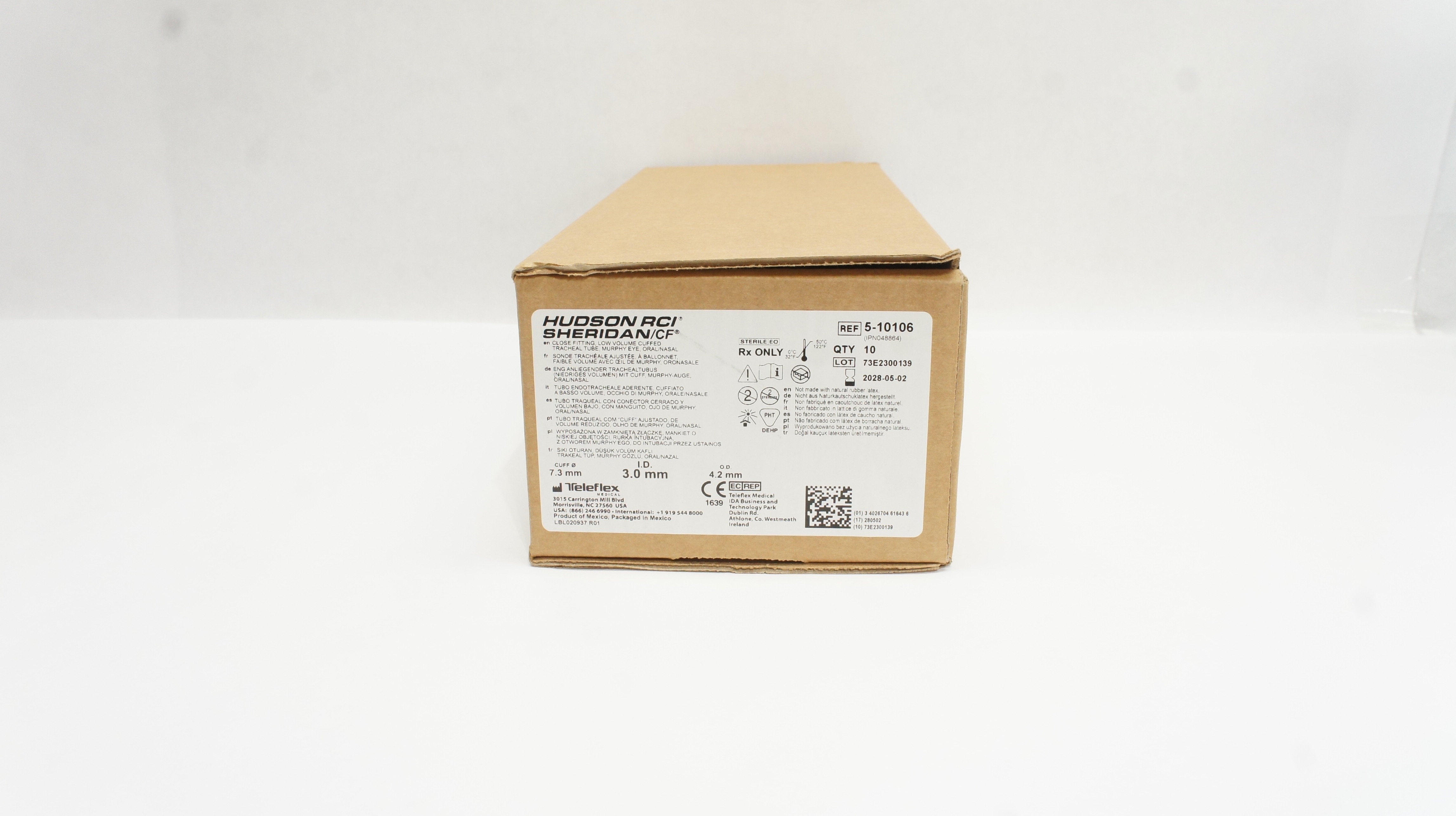 Teleflex 5-10106 Hudson RCI Cuffed Tracheal Tube 7.3x3.0x4.2mm - Box of 10