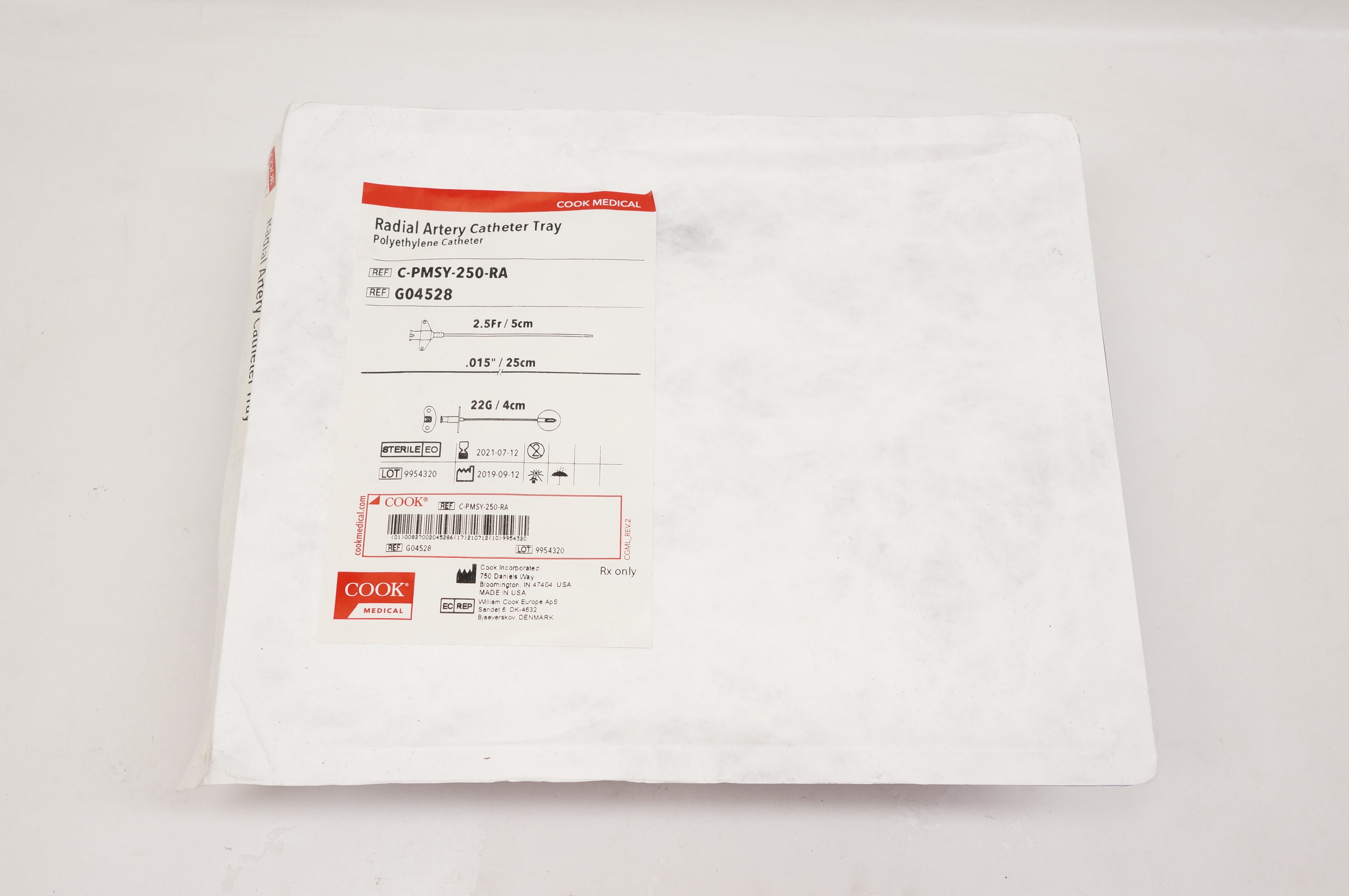 Cook Medical G04528 Radial Artery Cath. Tray 2.5Fr x 0.015inch