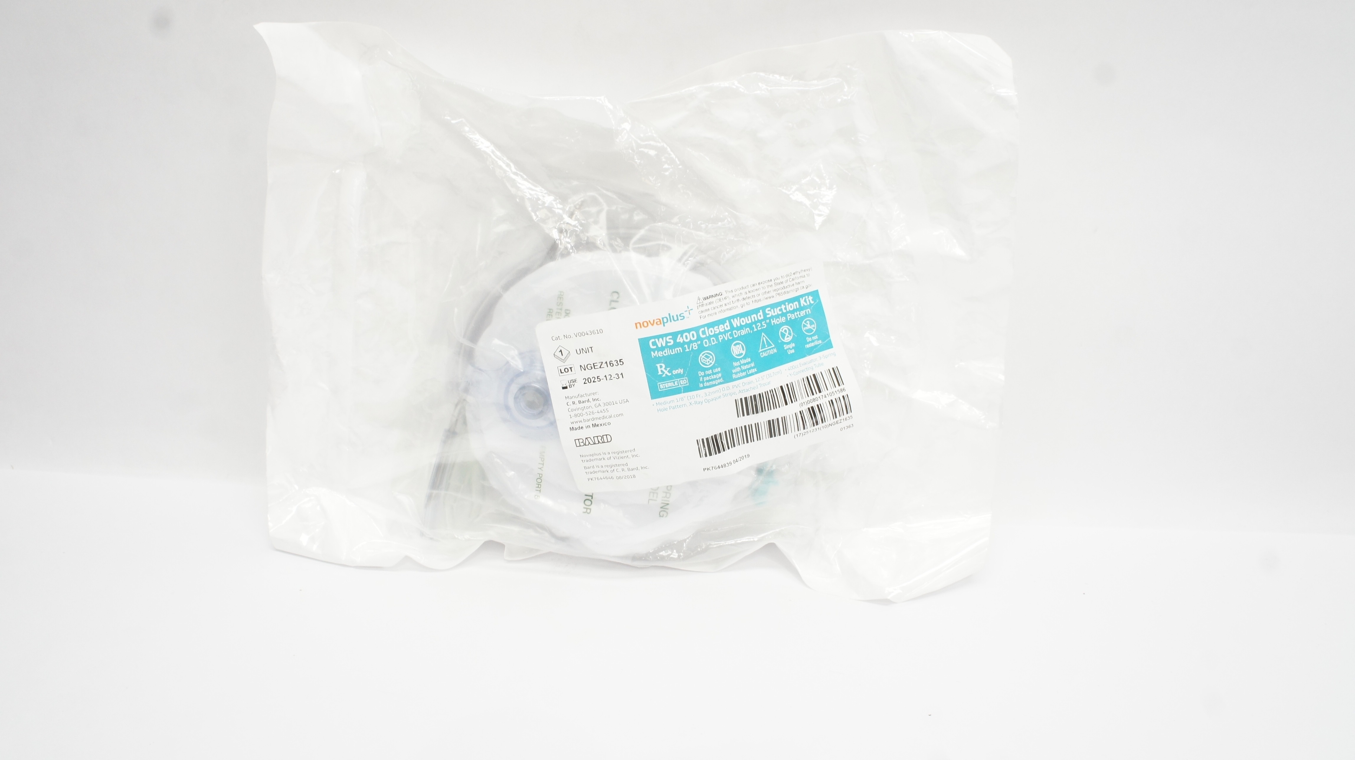 Bard V0043610 Novaplus CWS 400 Closed Wound Suction Kit