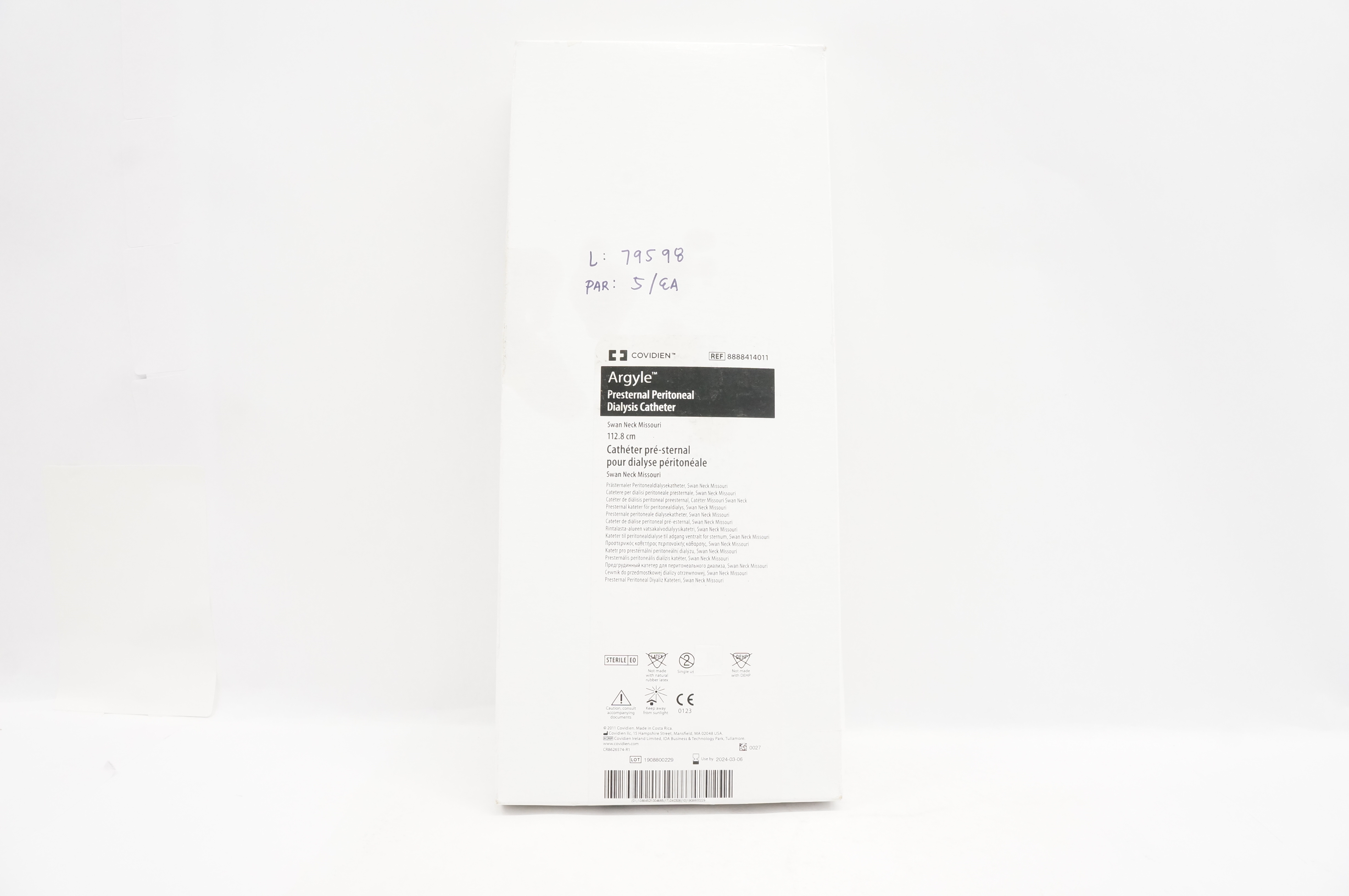 Covidien 8888414011 Argyle Presternal Peritoneal Dialysis Cath. 112.8cm