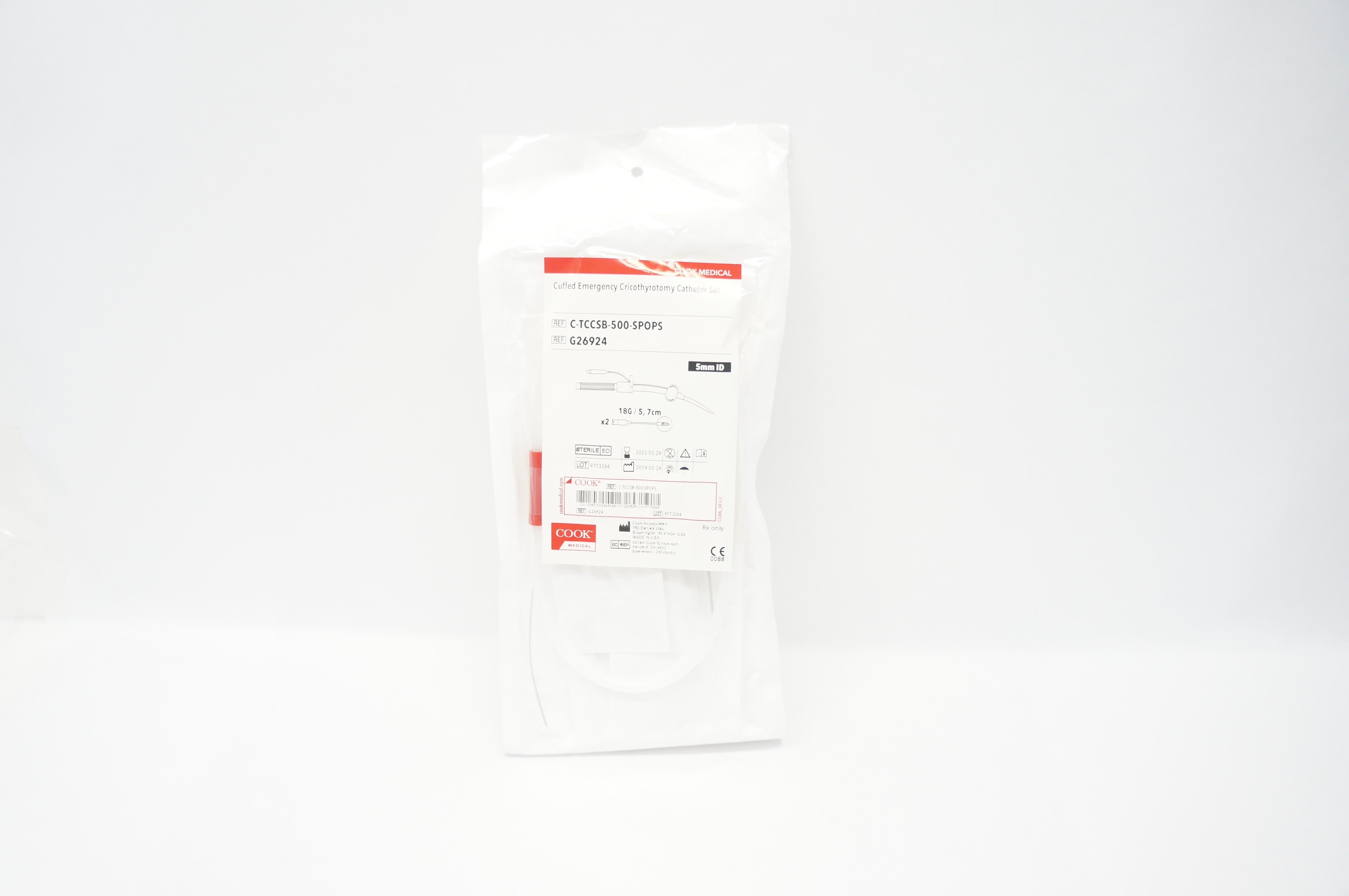 Cook Medical G26924 Cuffed Emergency Cricothyrotomy Cath. Set 5mm ID x 18G (x)
