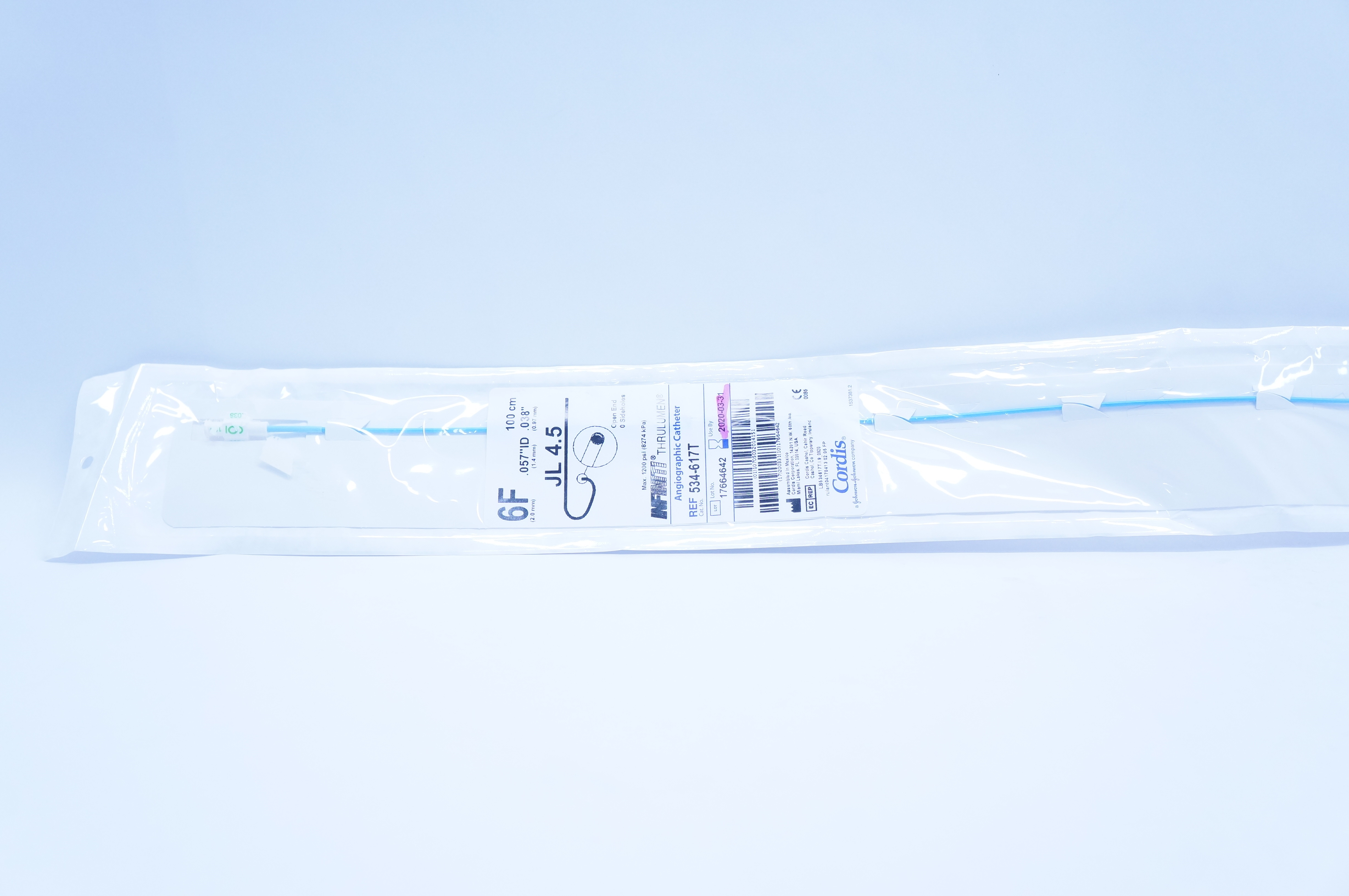 Cordis 534-617T Angiographic Cath. JL 4.5 6F x 100cm x .057 x .038inch (x)