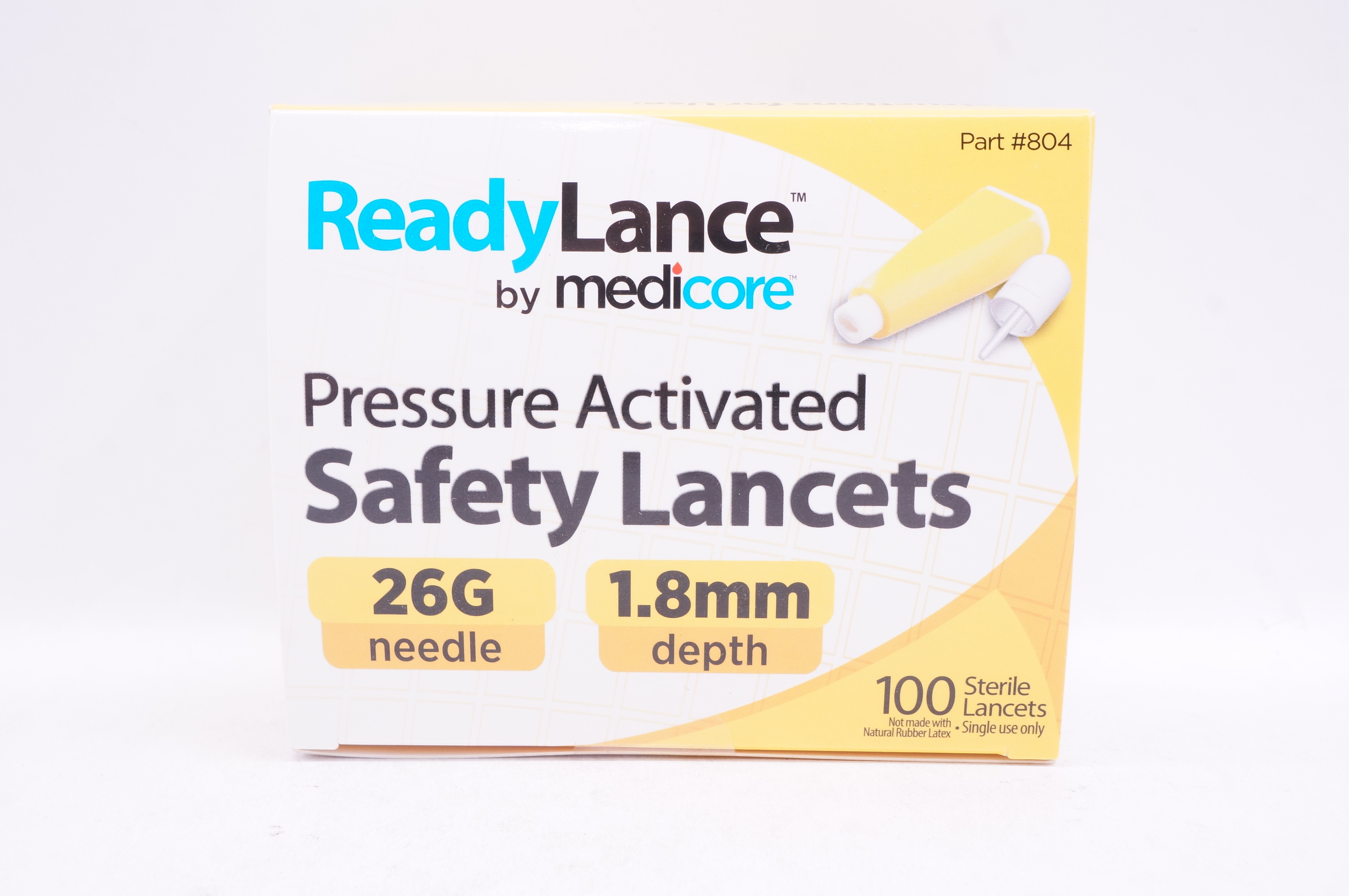 Medicore 804 ReadyLance Pressure Activated Safety Lancets 26G x 1.8mm-Box of 100