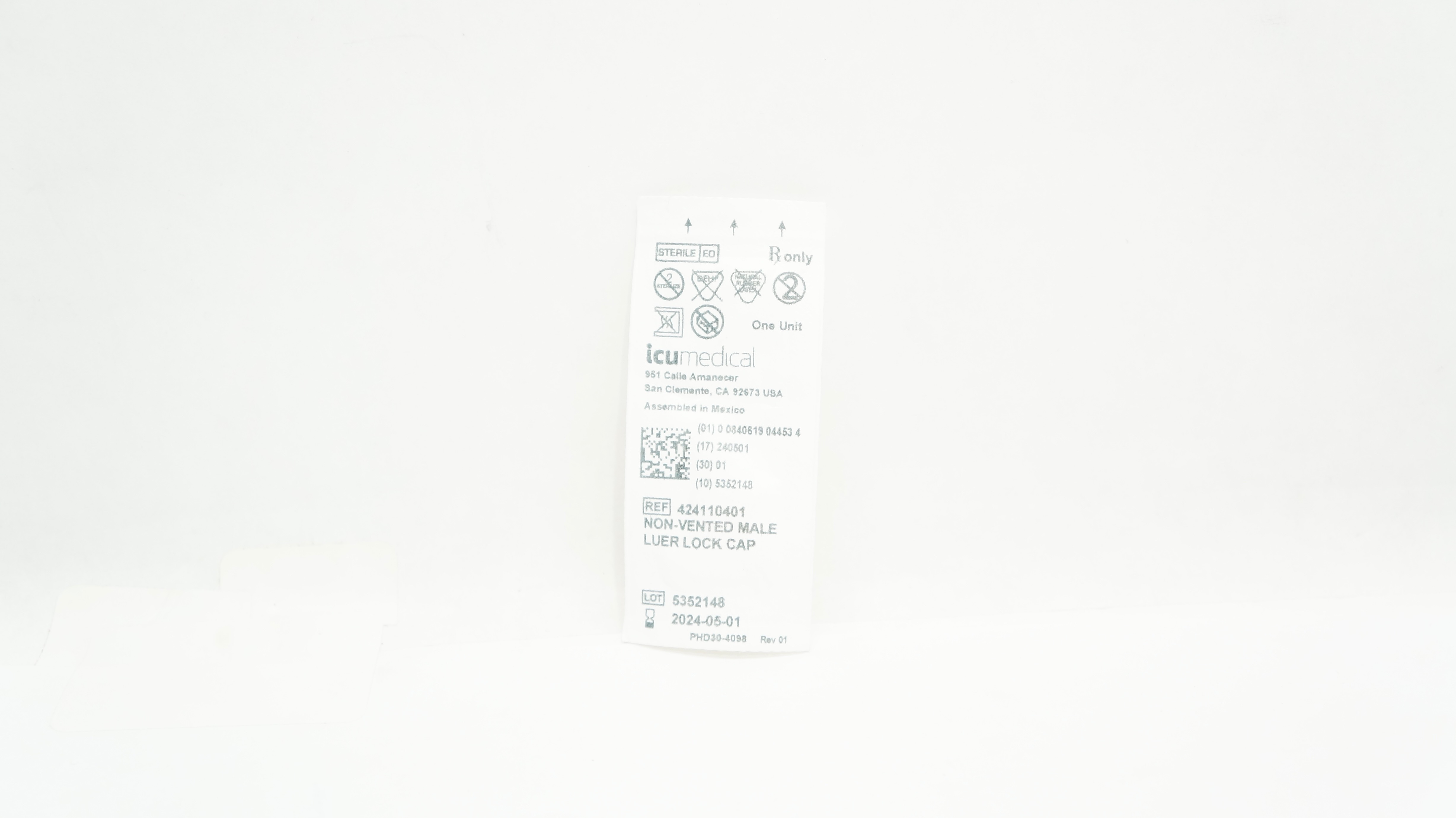 ICU Medical 424110401 Non-Vented Male Luer Lock Cap