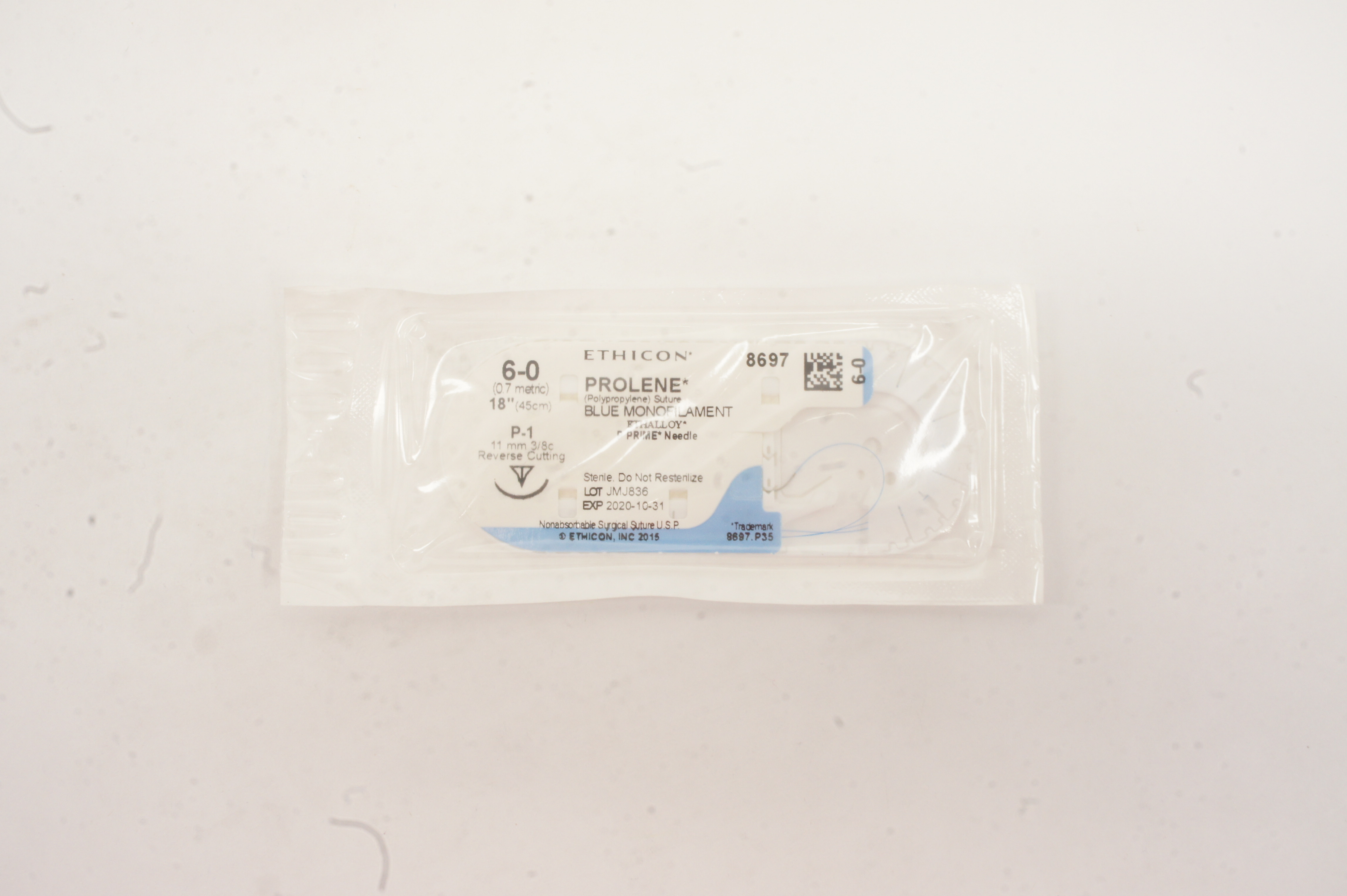 Ethicon 8697 6-0 PROLENE P-1, 11mm 3/8c Reverse Cutting, 18inch (x)