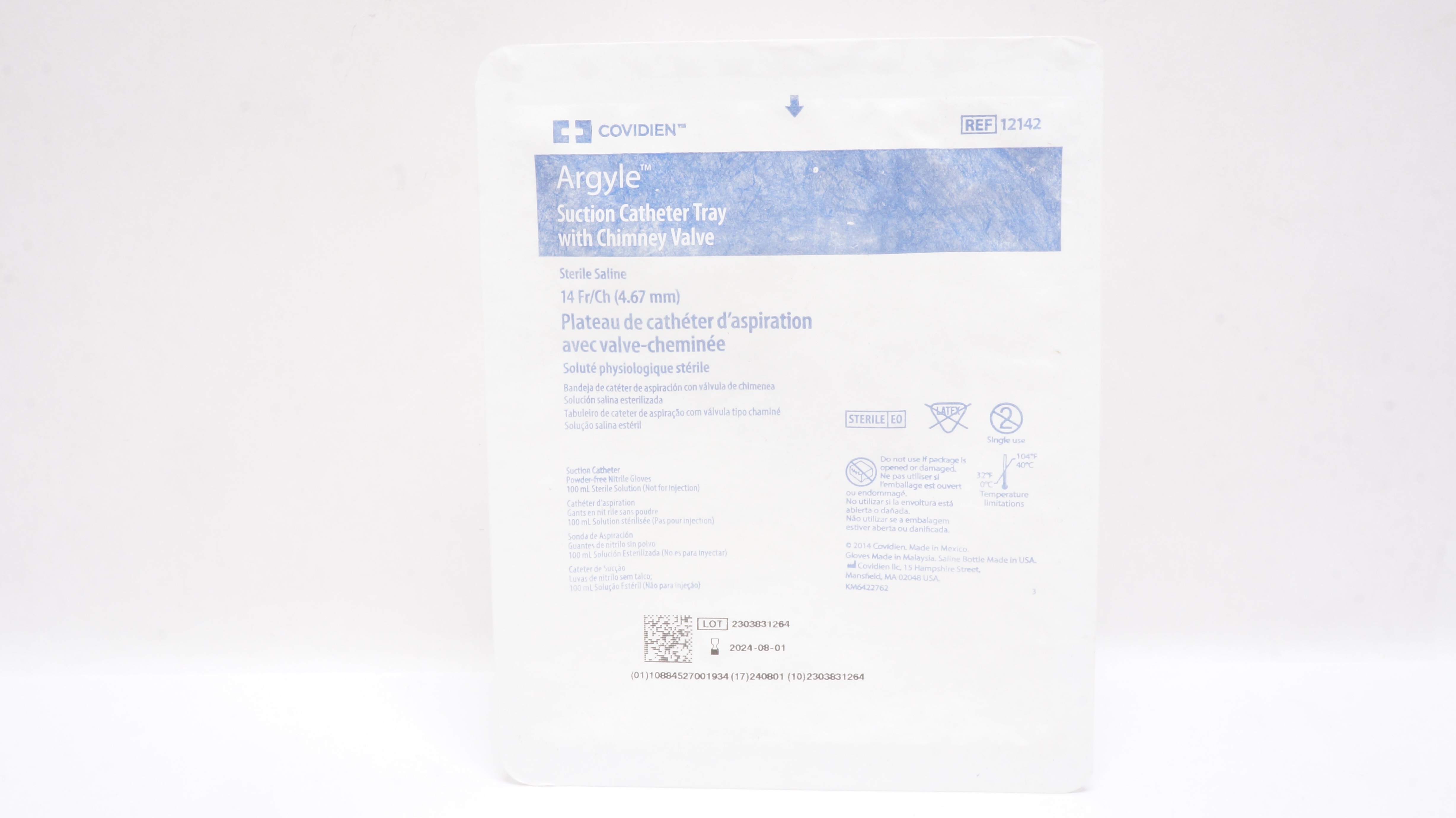 Covidien 12142 Argyle Suction Cath Tray with Chimney Valve 14Fr.