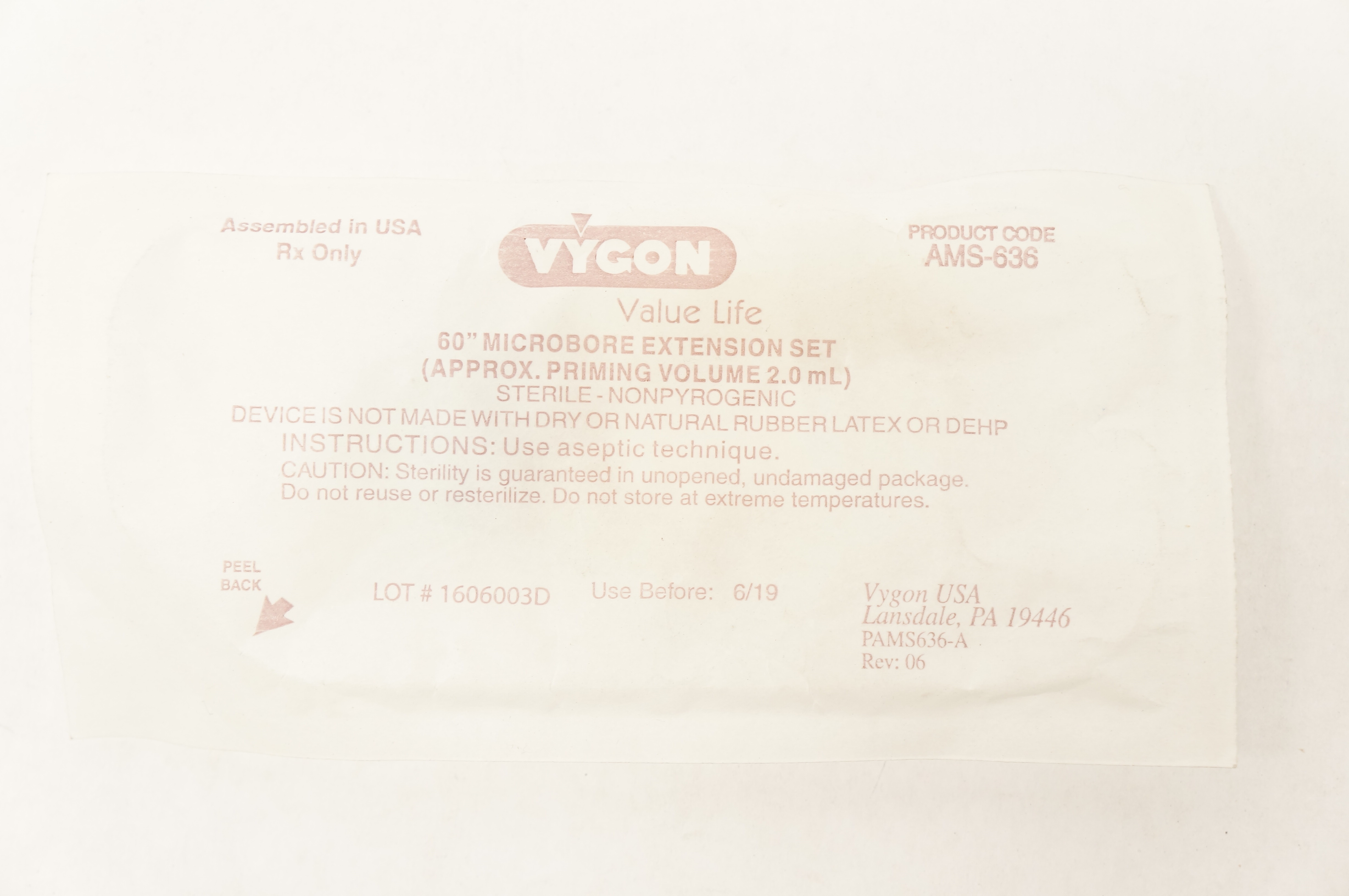Vygon AMS-636 Microbore Extension Set Approx. Priming Volume 2.0ml x 60inch (x)