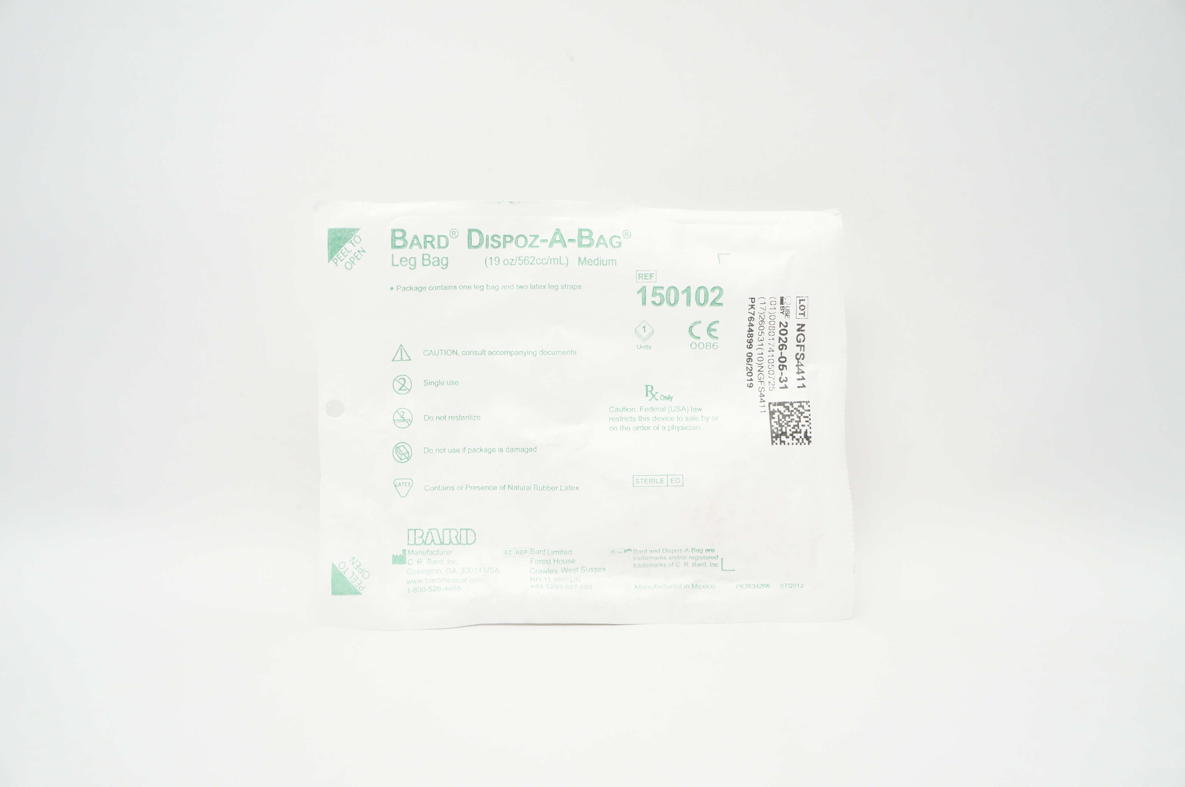 Bard 150102 Dispoz-A-Bag Leg Bag 19oz/562cc/mL Medium