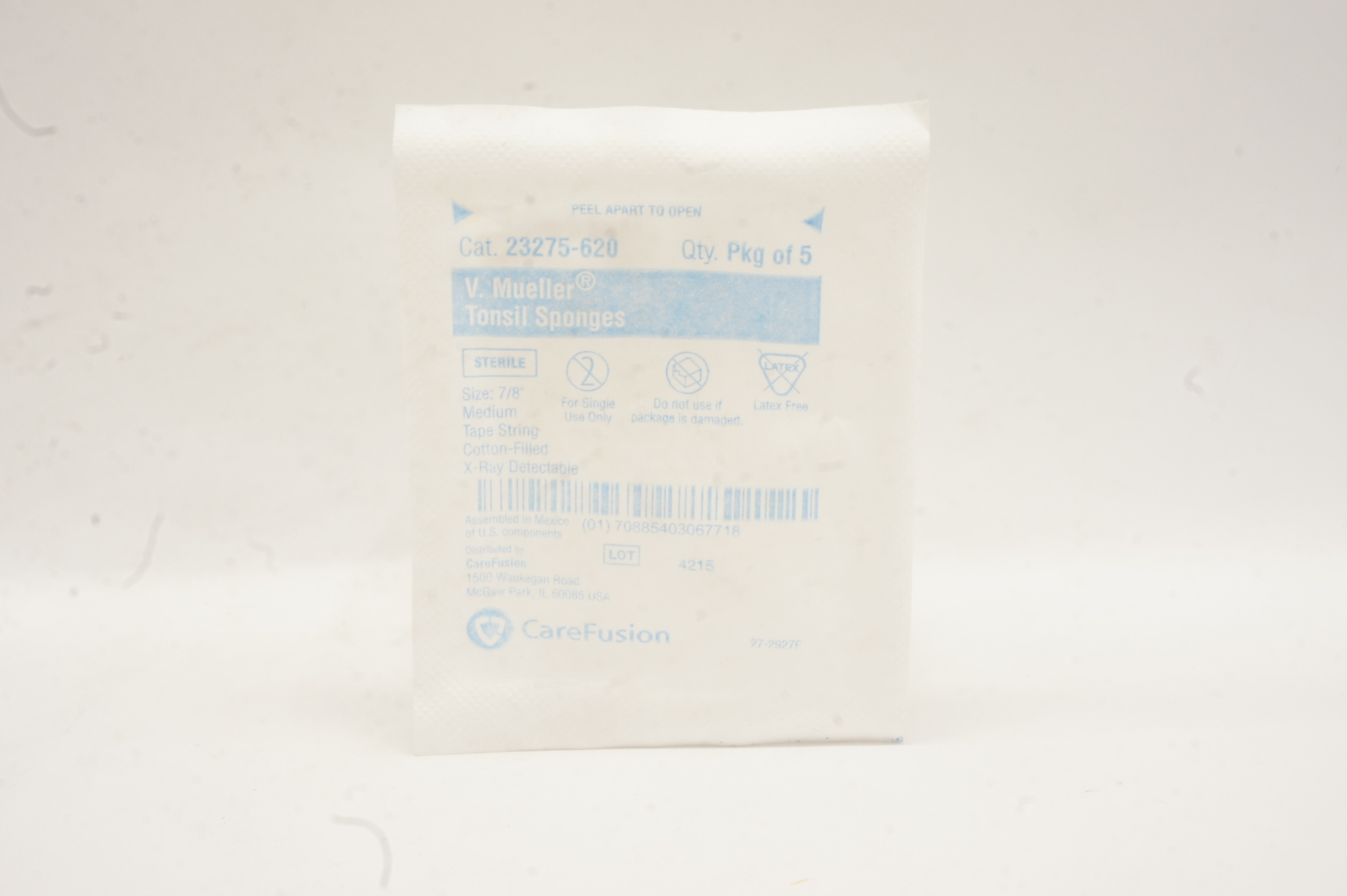 CareFusion 23275-620 V.Mueller Tonsil Sponges, Size 7/8inch Medium - Pack of 5