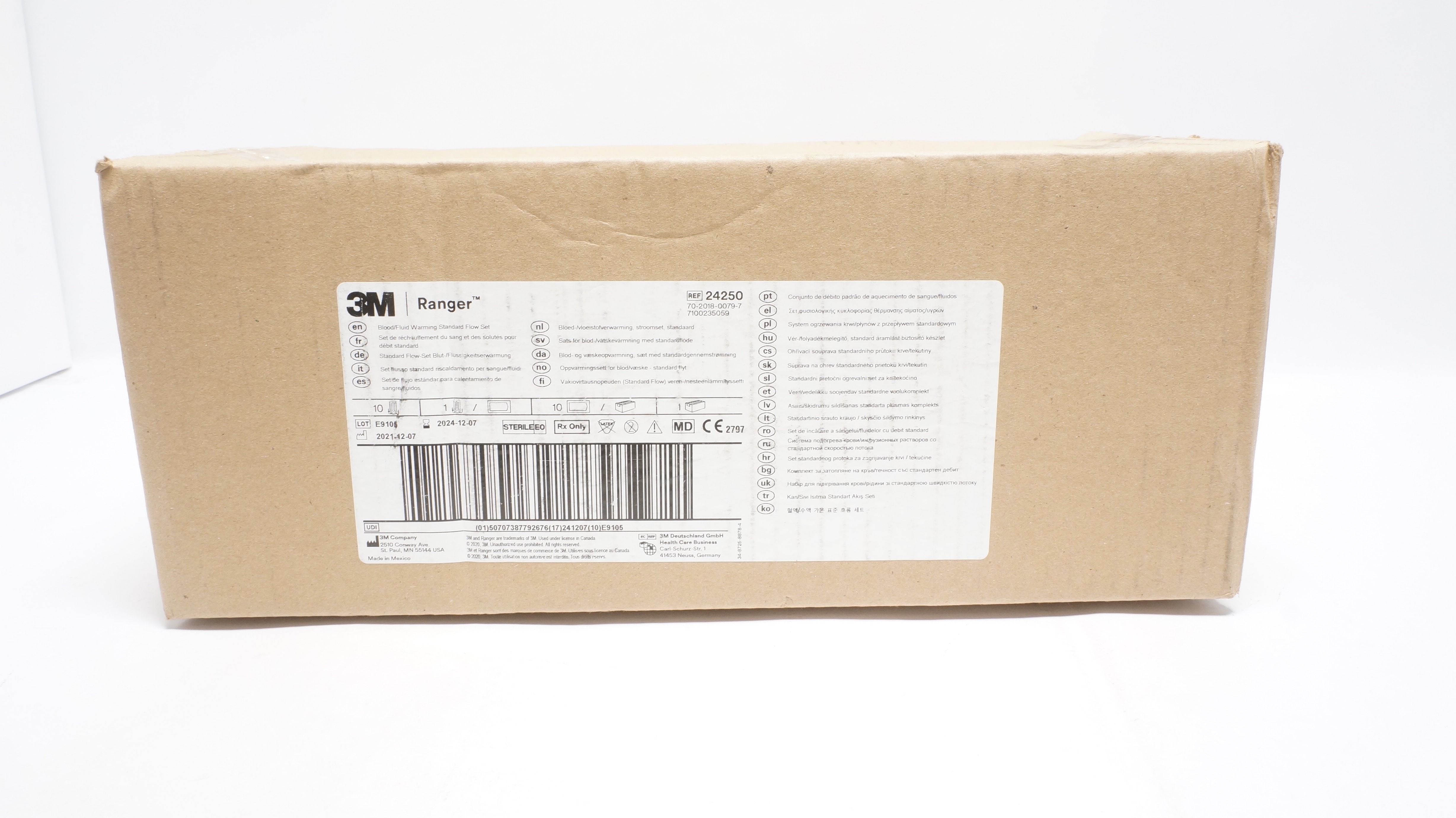 3M 24250 Ranger Standard Flow Blood/Fluid Warming Set (x) - Case of 10