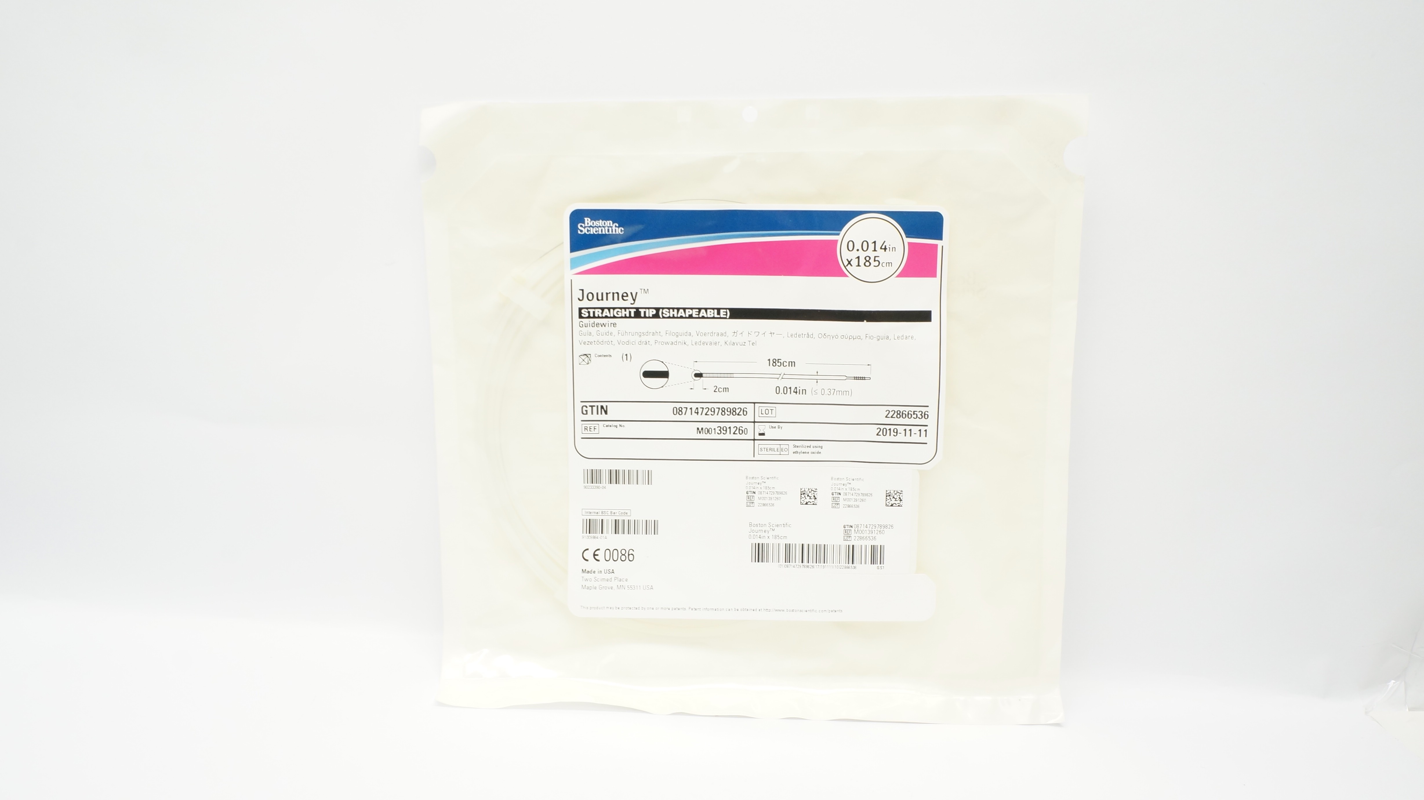 Boston Scientific M001391260 Journey Straight Tip Guidewire 0.014in. x 185cm (x)
