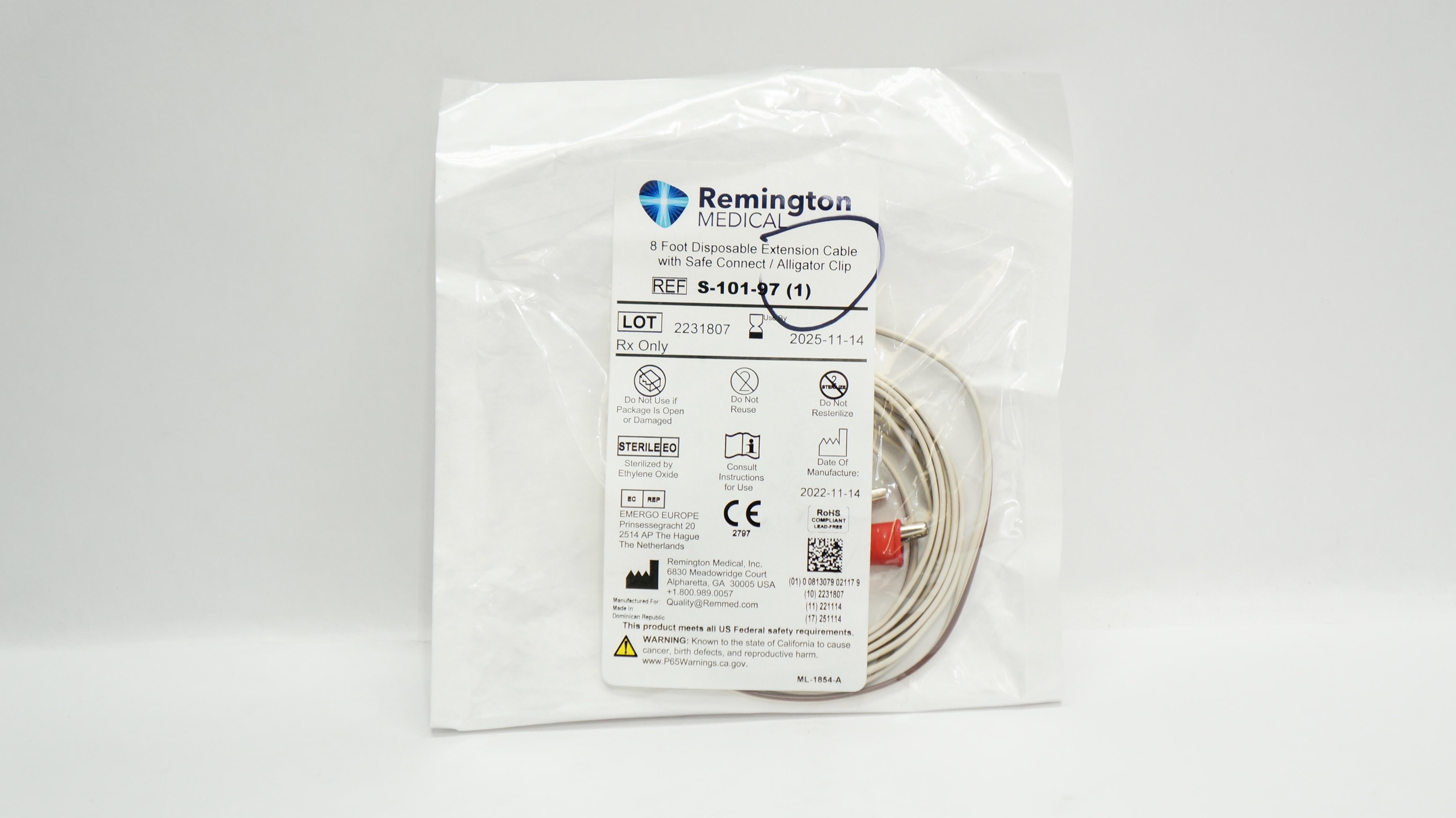 RMI S-101-97-12 12 Foot Disposable Extension Cable with Safe Connect