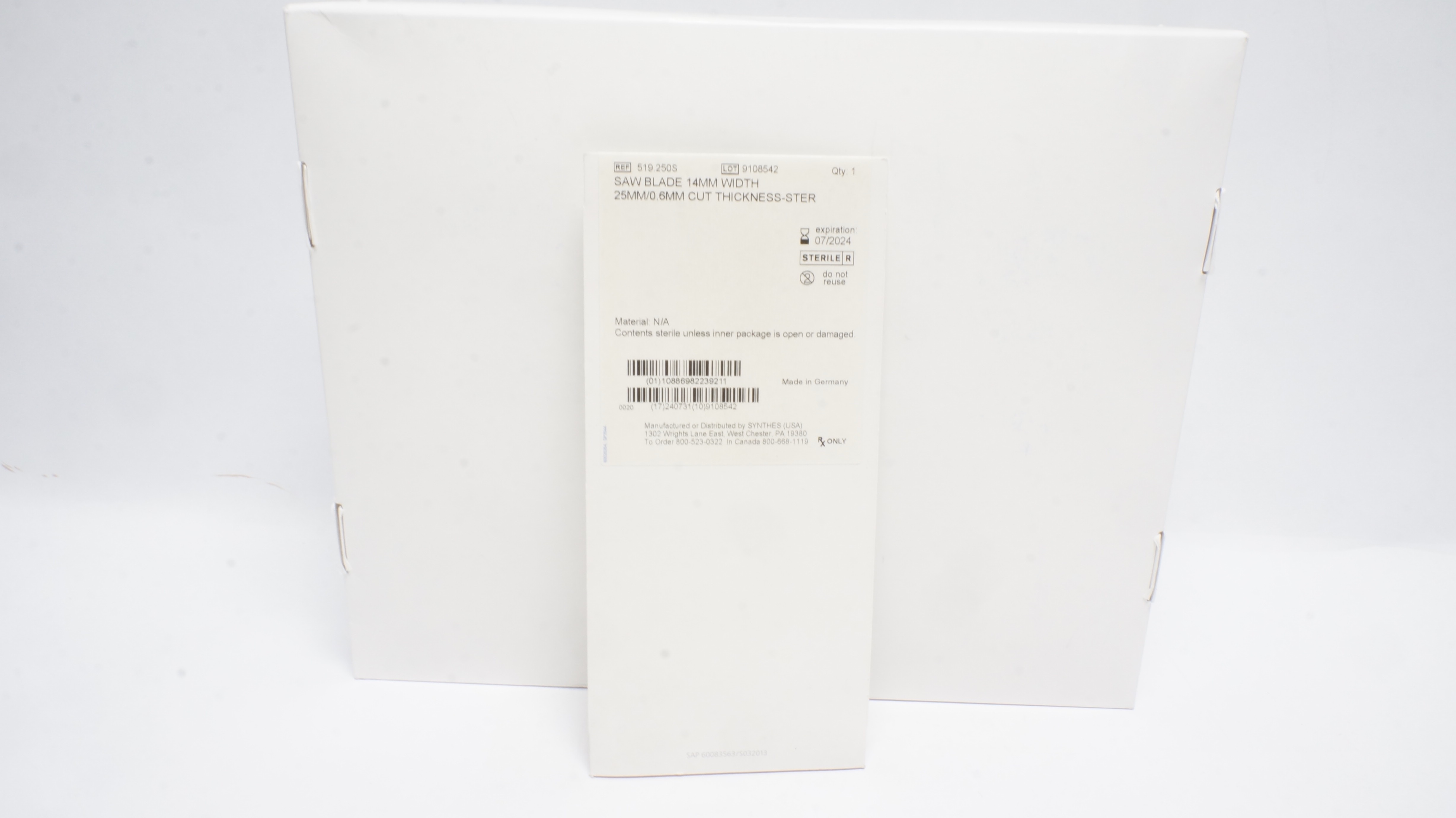 Synthes 519.250S Saw Blade 14mm Width 25mm/0.6mm Cut Thickness-Ster (x)