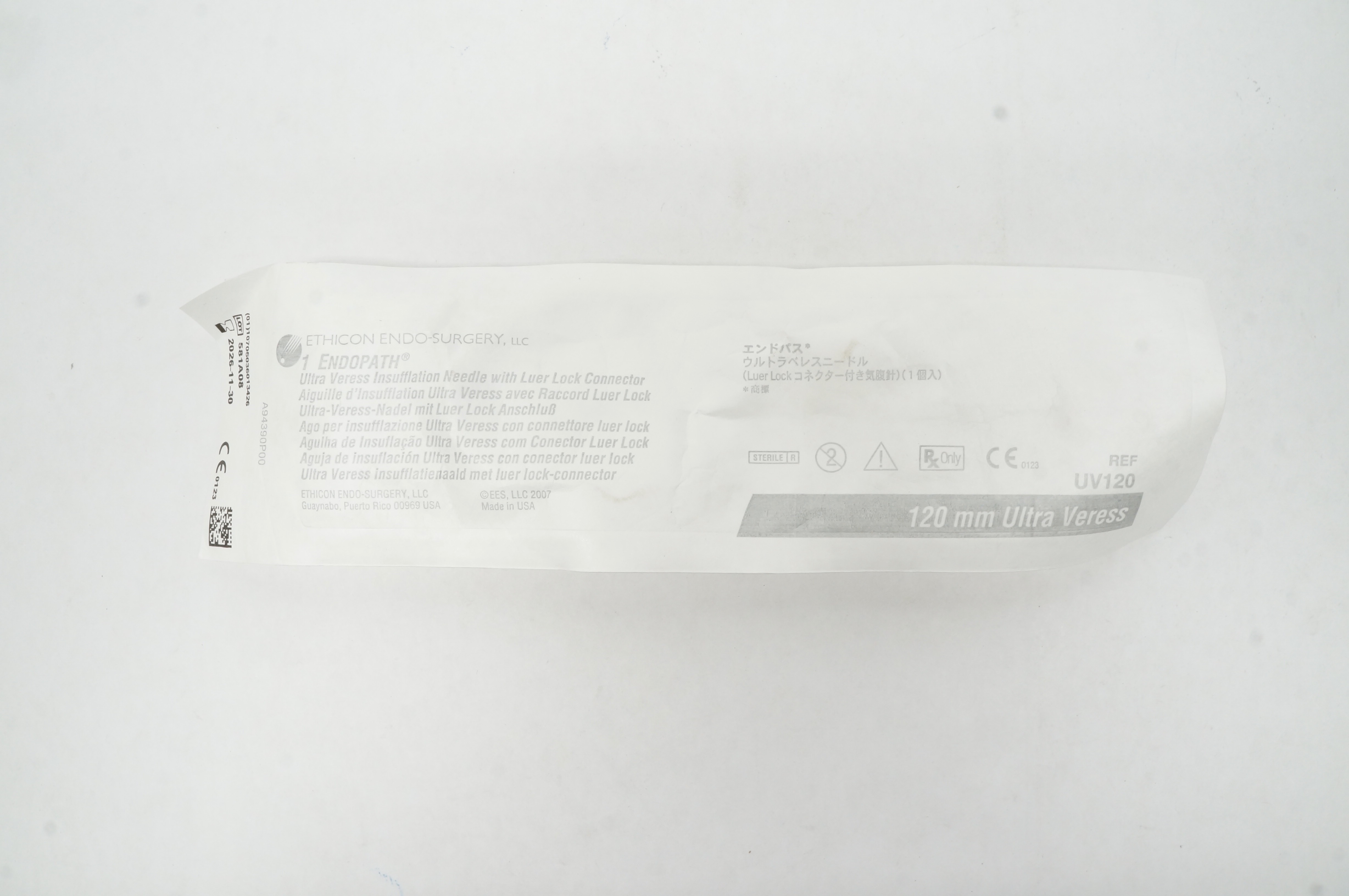 Ethicon UV120 1 Endopath Ultra Veress Insufflation Ndle 120 mm