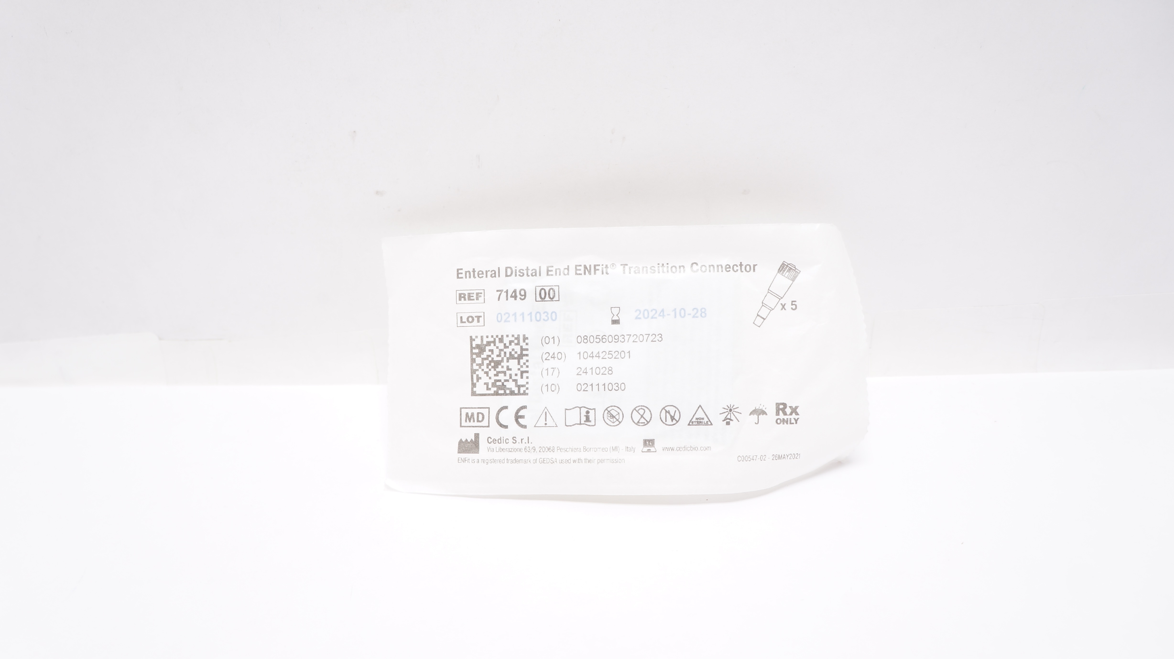 Cedic 7149 Enteral Distal END ENFit Transition Connector - Pack of 5