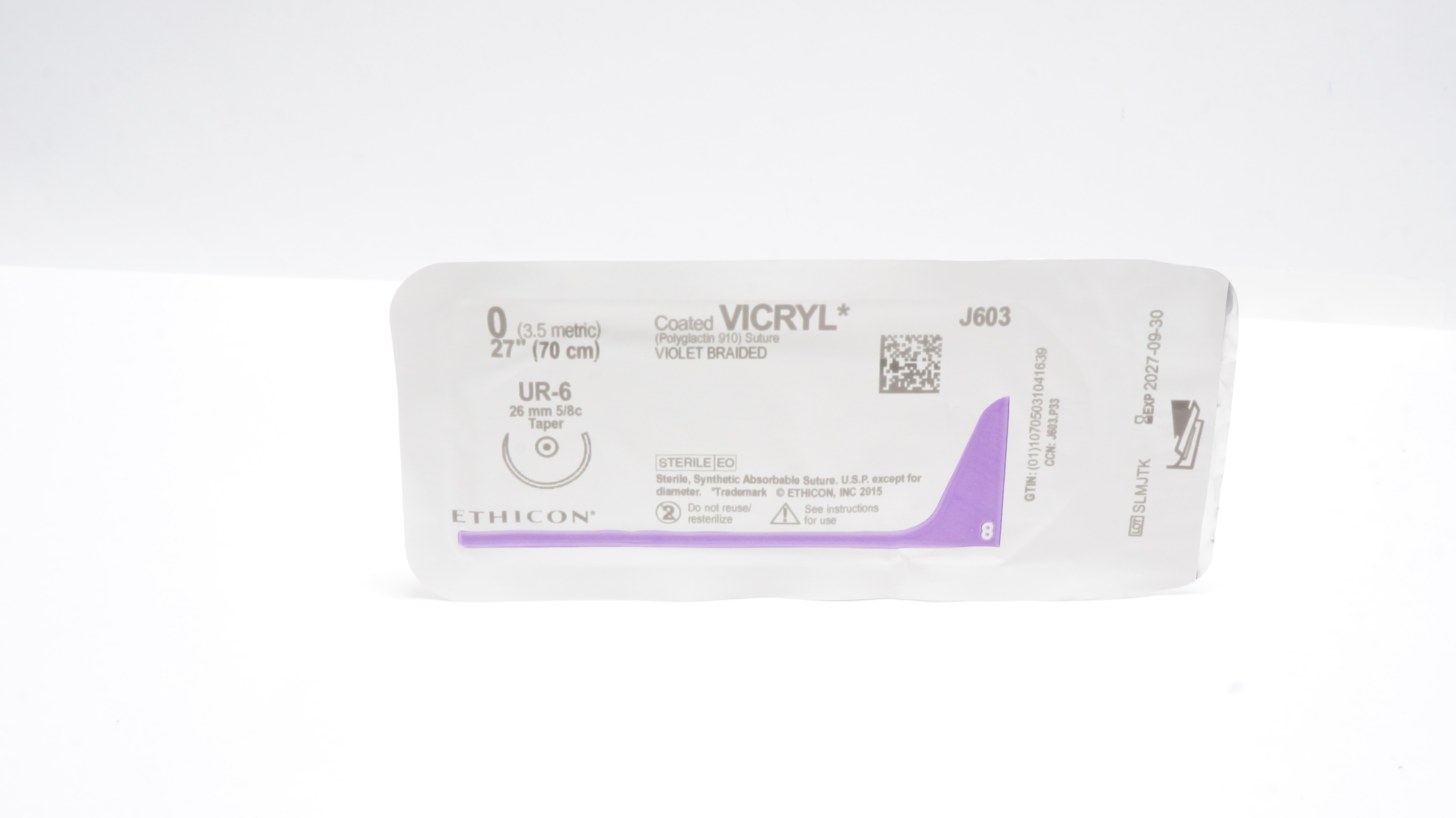 Ethicon J603 0 Coated VICRYL Braided Stre UR-6, 26mm 5/8c Taper, 27inch