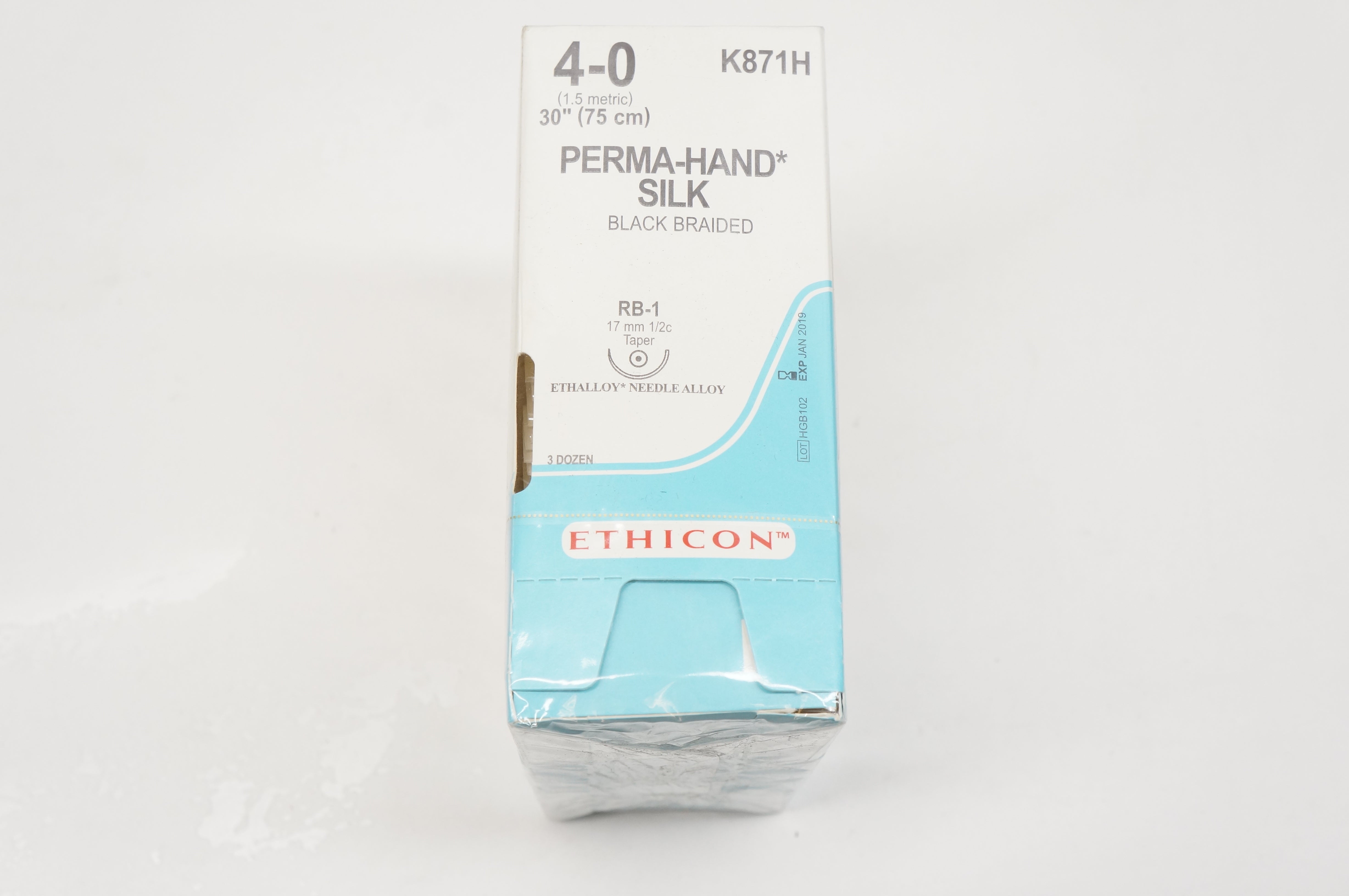 Ethicon K871H 4-0 PERMA-HAND SILK, RB-1, 17mm 1/2c Taper, 30inch (x) - Box of 36