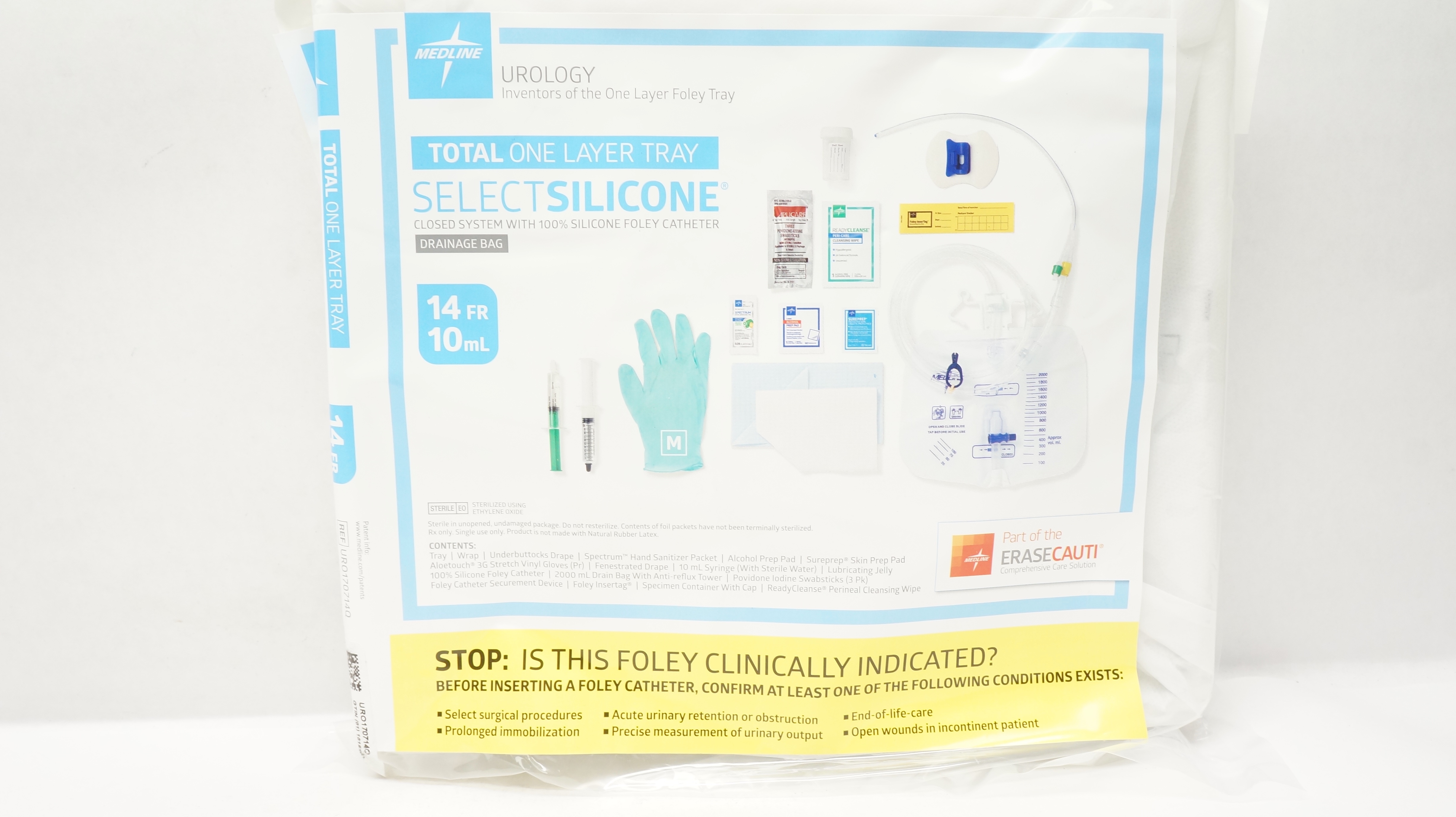 Medline URO170714Q Total 1 Layer Tray Silicone 100% Foley Cath. 14Fr x 10mL