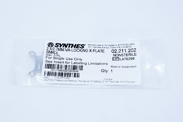 Synthes 02.211.202 2.4/2.7MM VA-LOCKING X-PLATE SMALL
