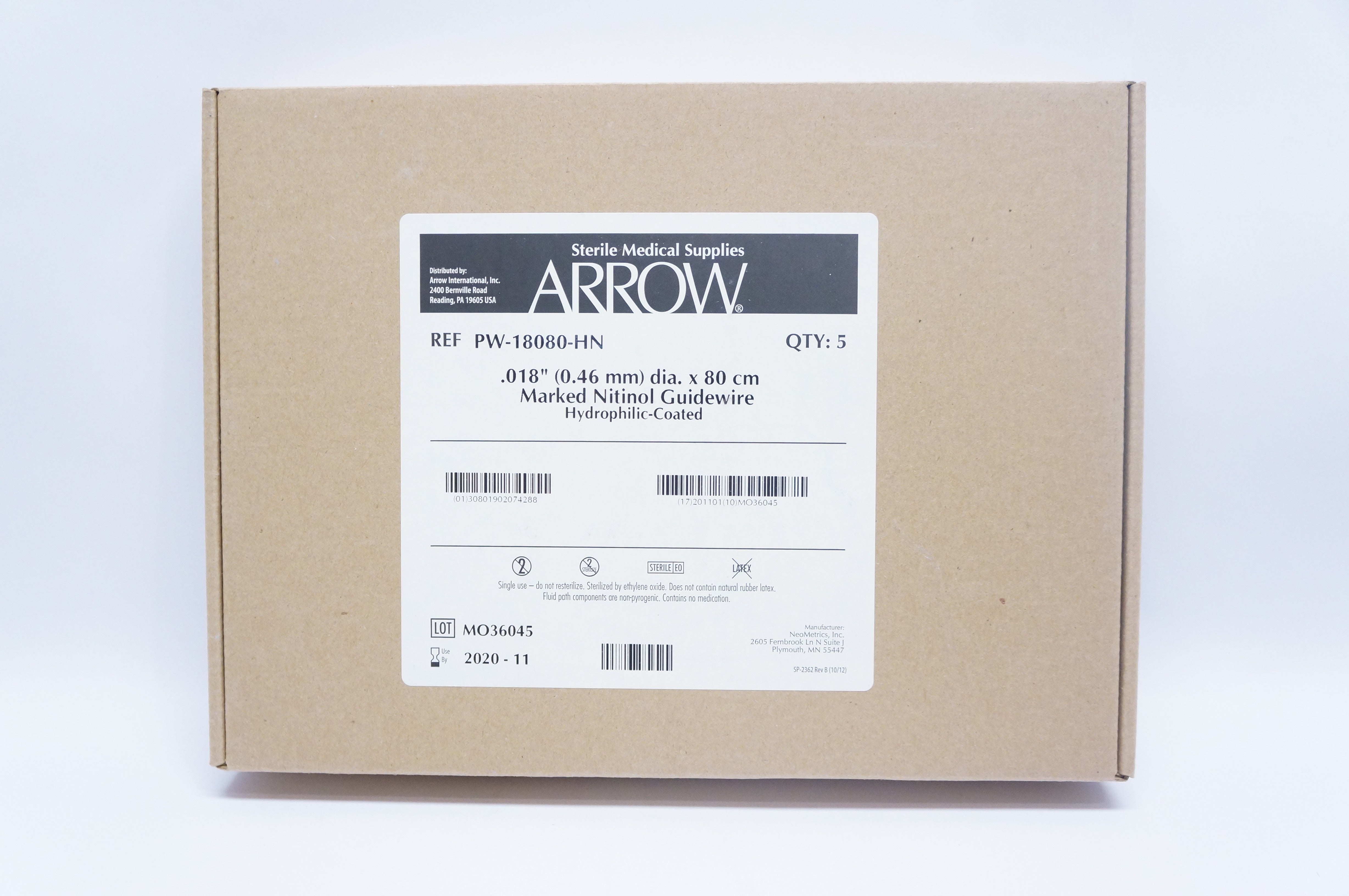 Arrow PW-18080-HN 0.46mm dia. x 80cm Marked Nitinol Guidewire - Box of 5