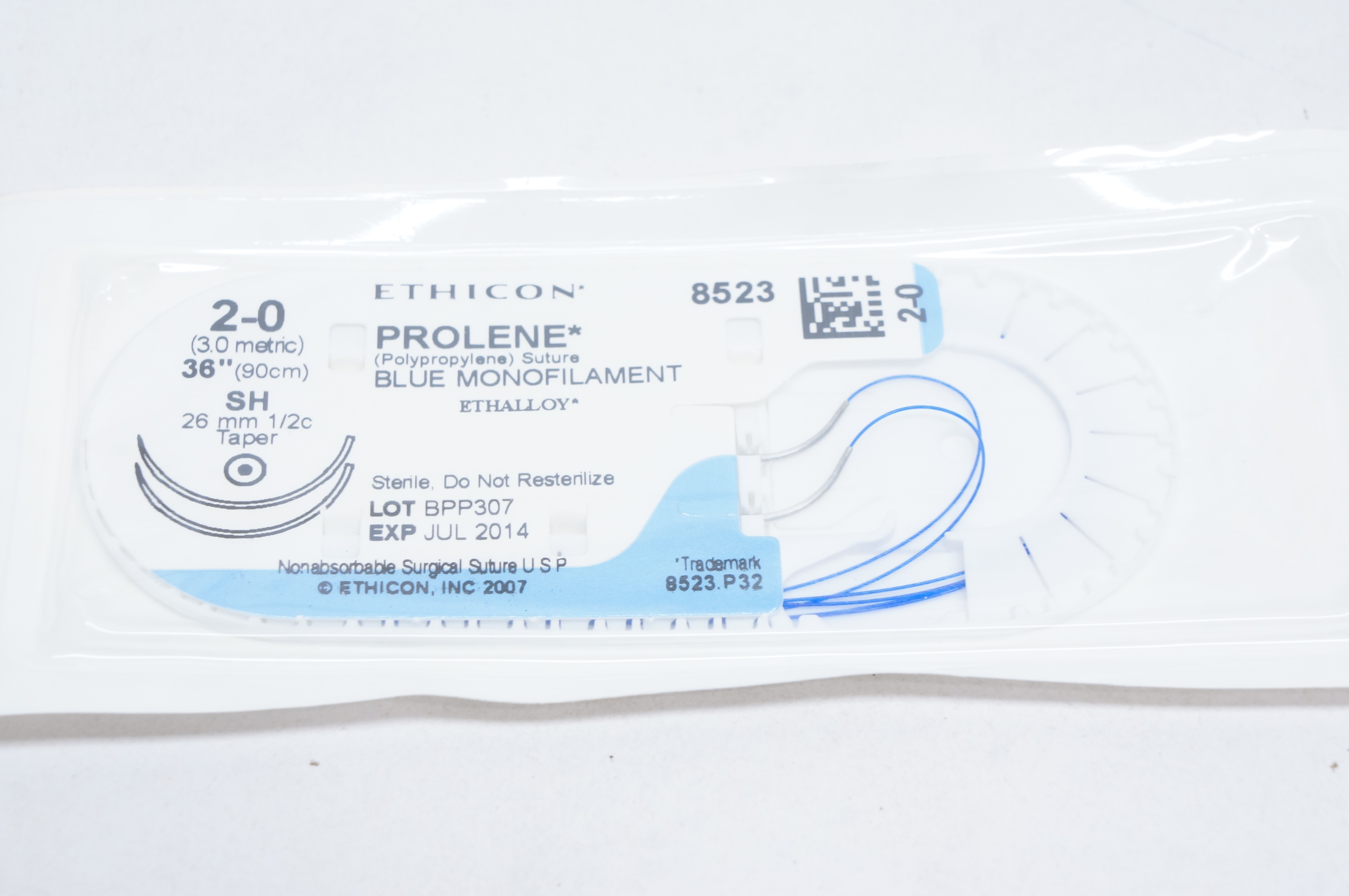 Ethicon 8523 2-0 PROLENE, SH, 26mm 1/2c Taper, 36inch (X)
