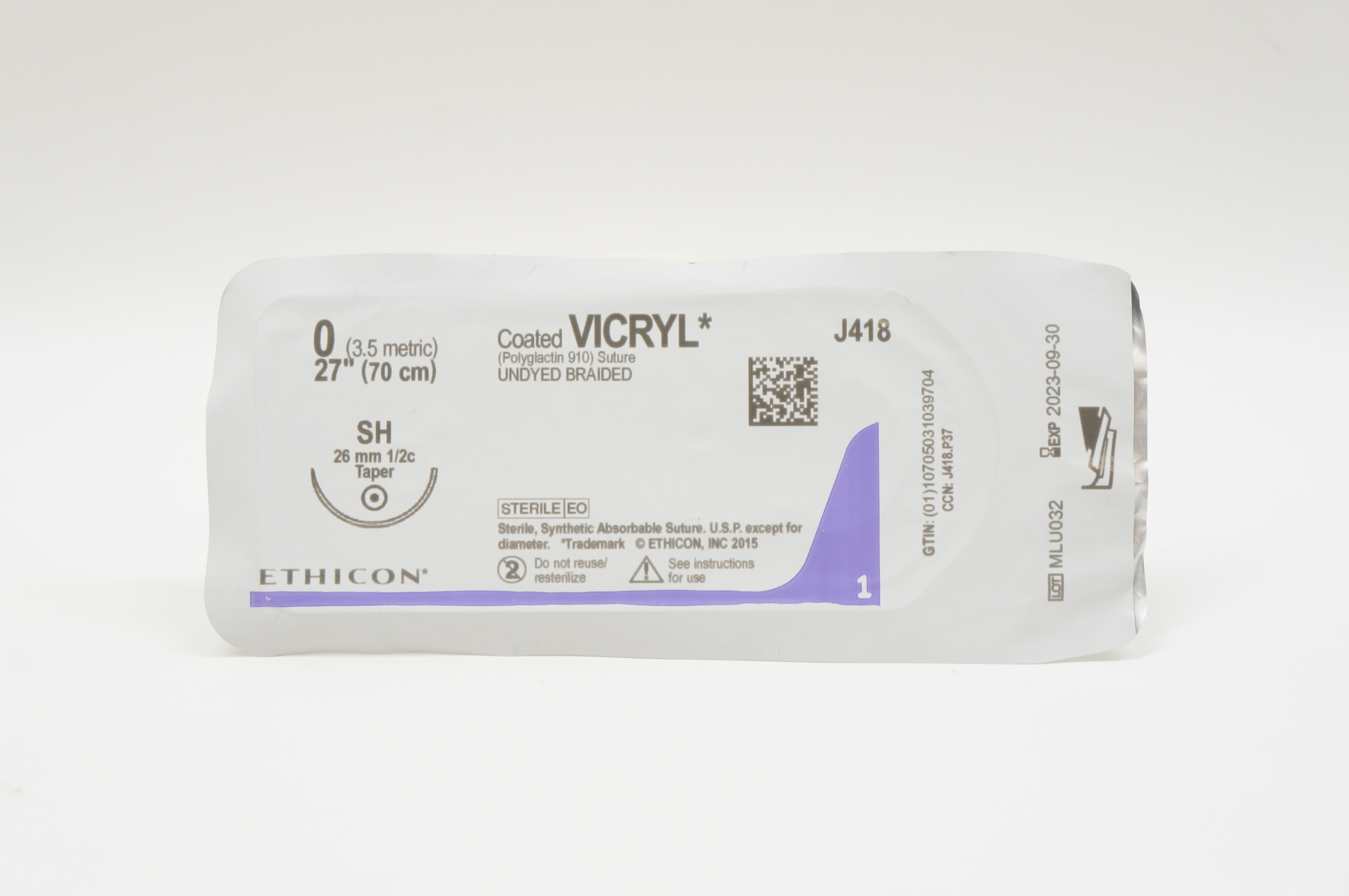 Ethicon J418 0 VICRYL, SH, 26mm 1/2c Taper, 27inch