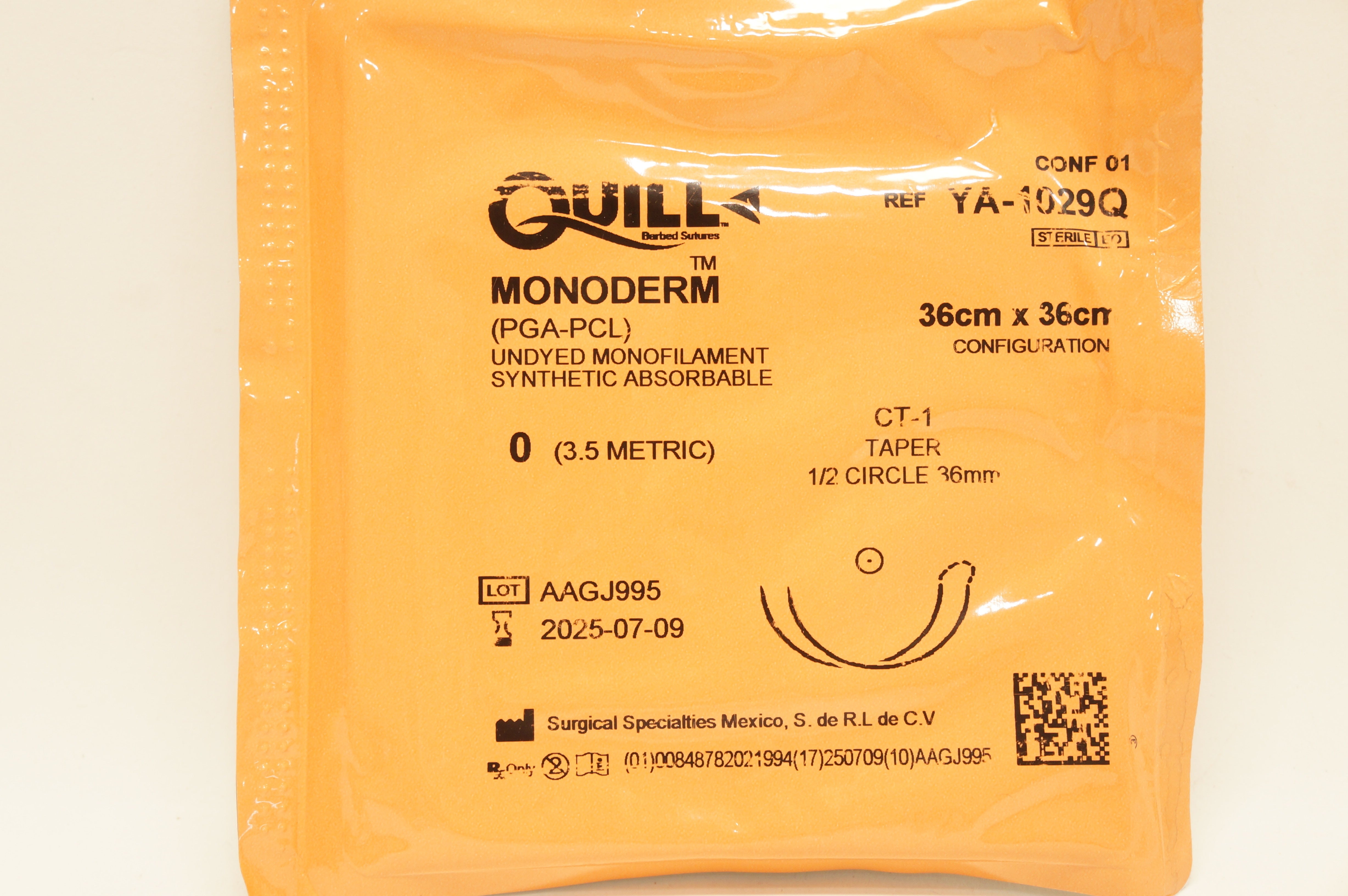 Quill YA-1029Q Monoderm 0 CT-1 Taper 1/2 Circle 36mm