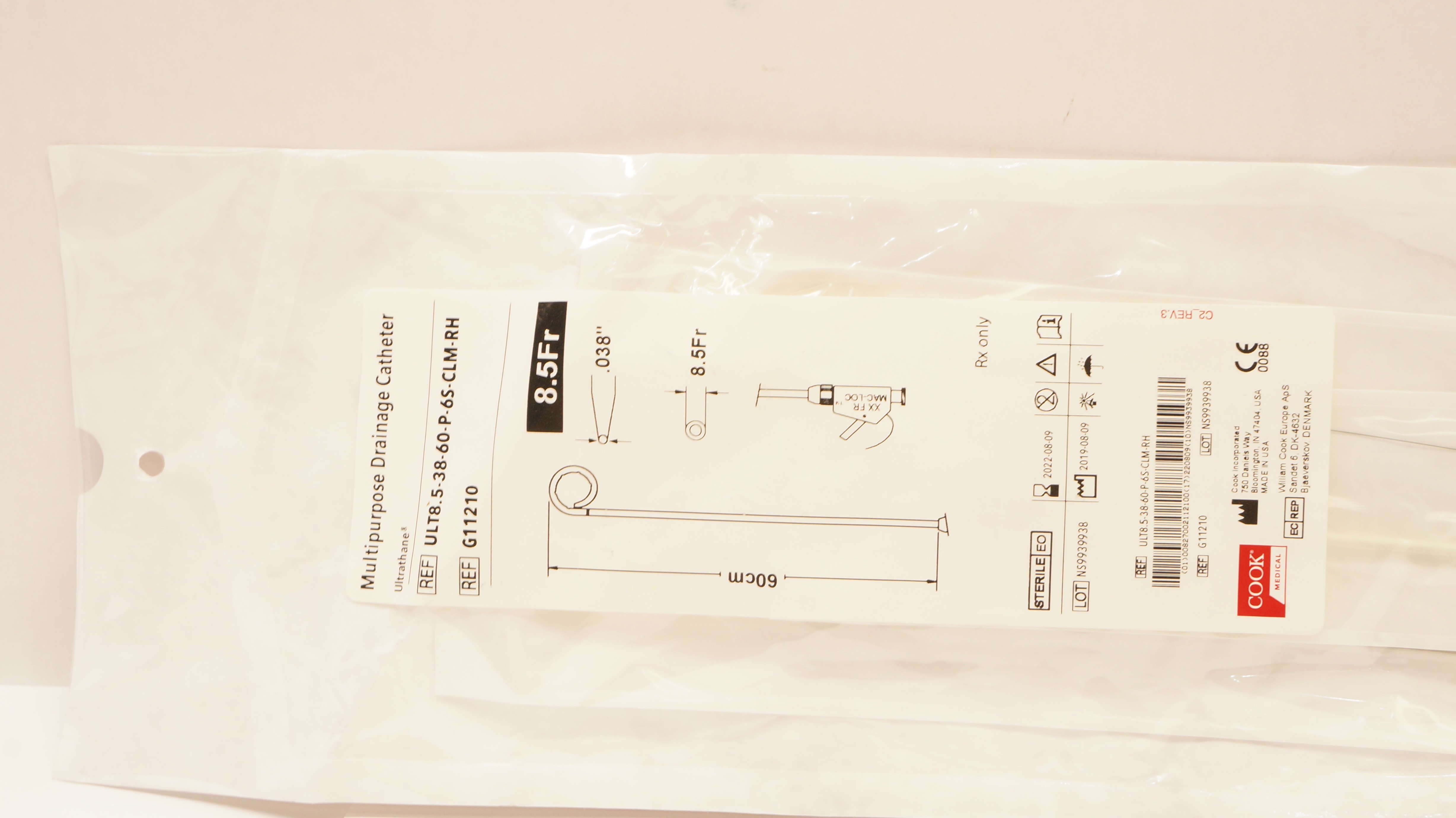 Cook Medical G11210 Multipurpose Drainage Cath. 8.5Fr x .038inch x 60cm (x)