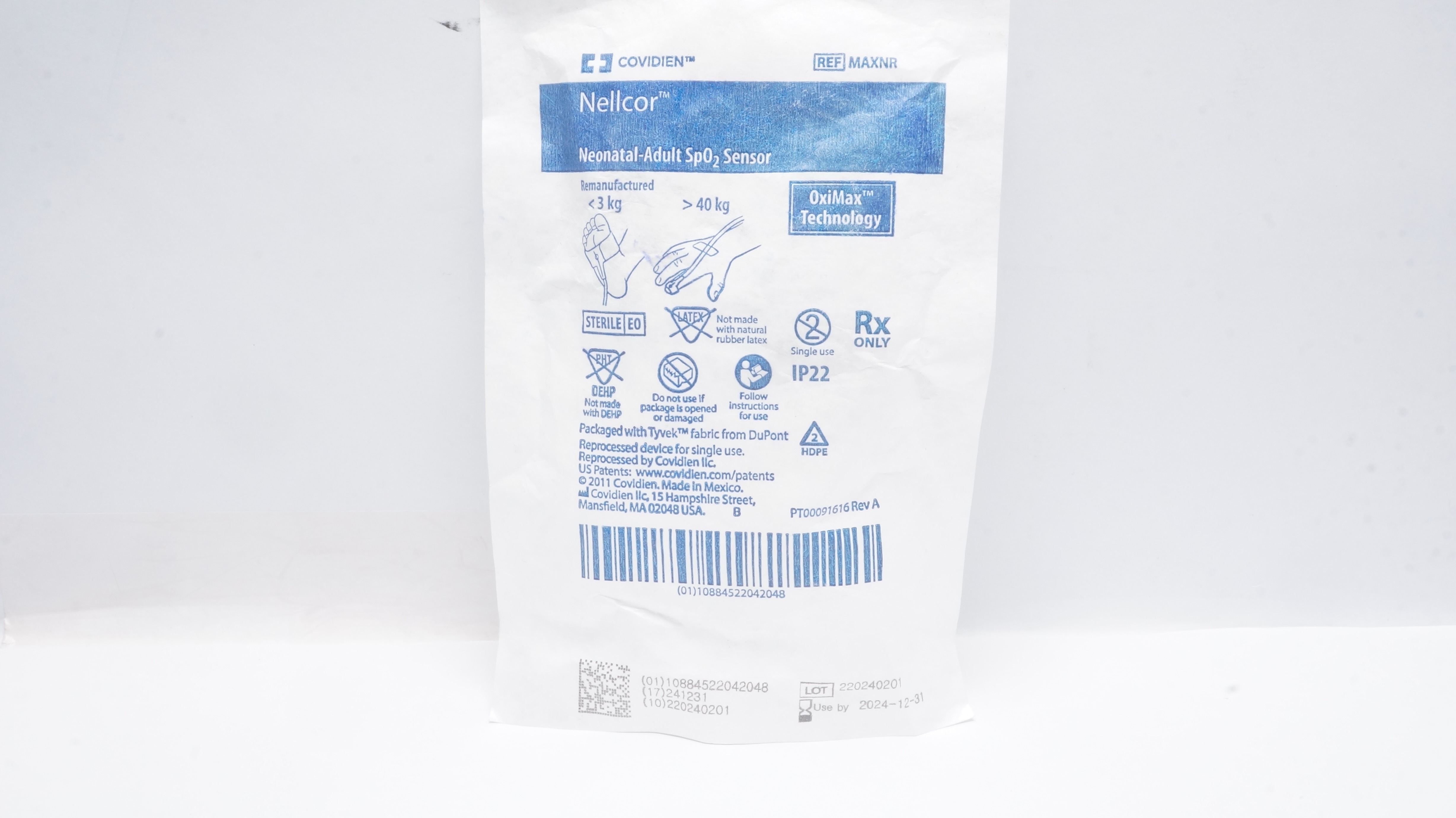 Covidien MAXNR Nellcor OxiMax Technology Neonatal-Adult SpO2 Sensor <3kg >40kg(x)