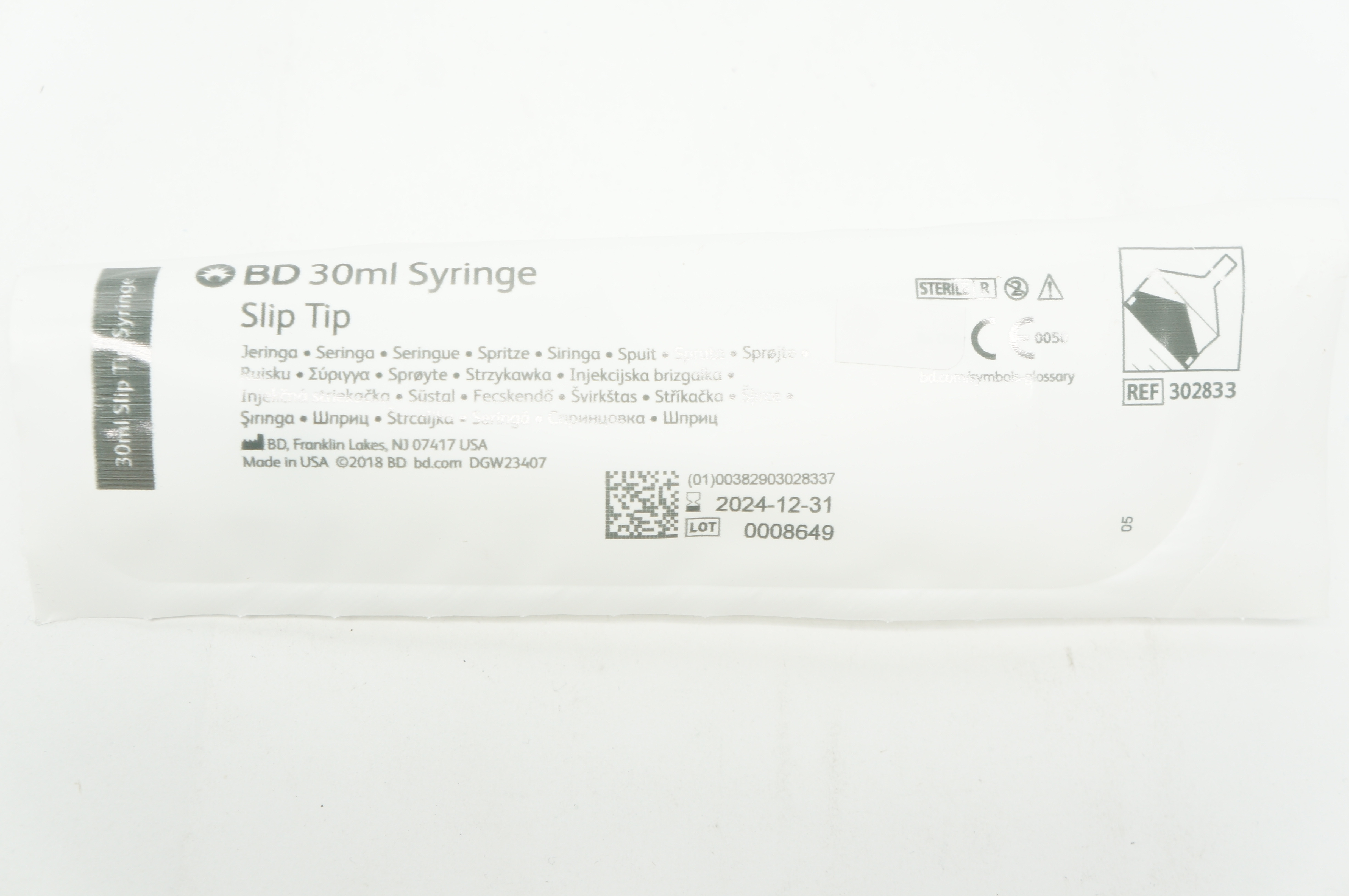 BD 302833 30 ml Syringe Slip Tip