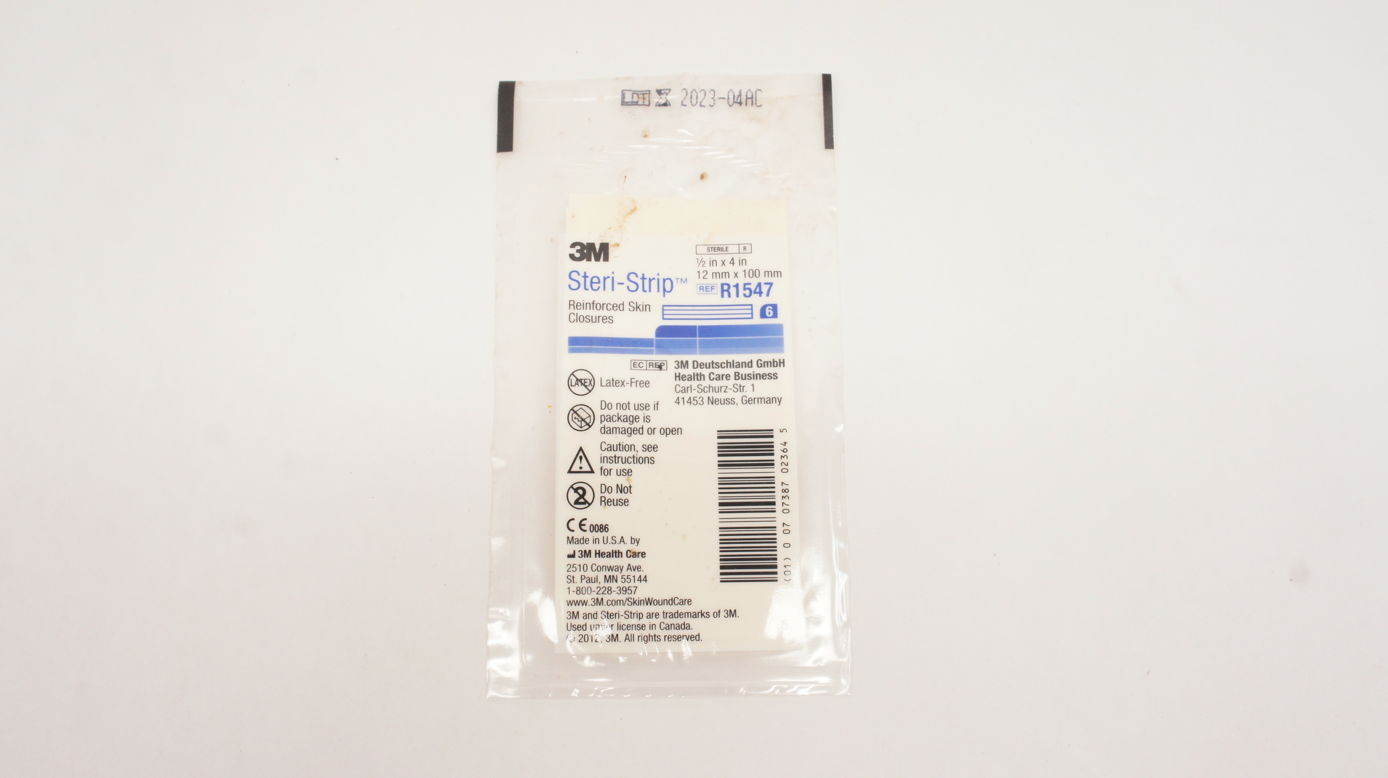 3M R1547 Steri-Strip Reinforced Skin Closures 1/2 inch x 4 inch - Pack of 6