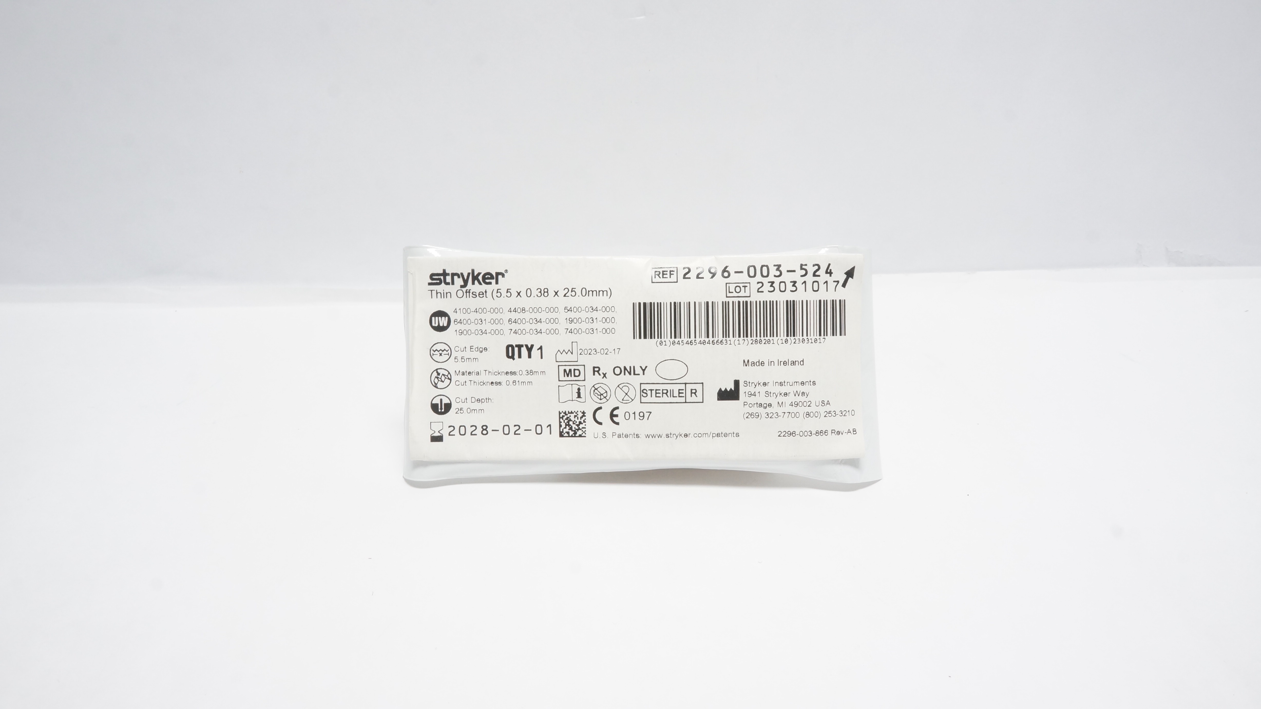 Stryker 2296-003-524 Micro Blade Straight Coarse Offset 5.5mm x 25.0mm 0.38mm
