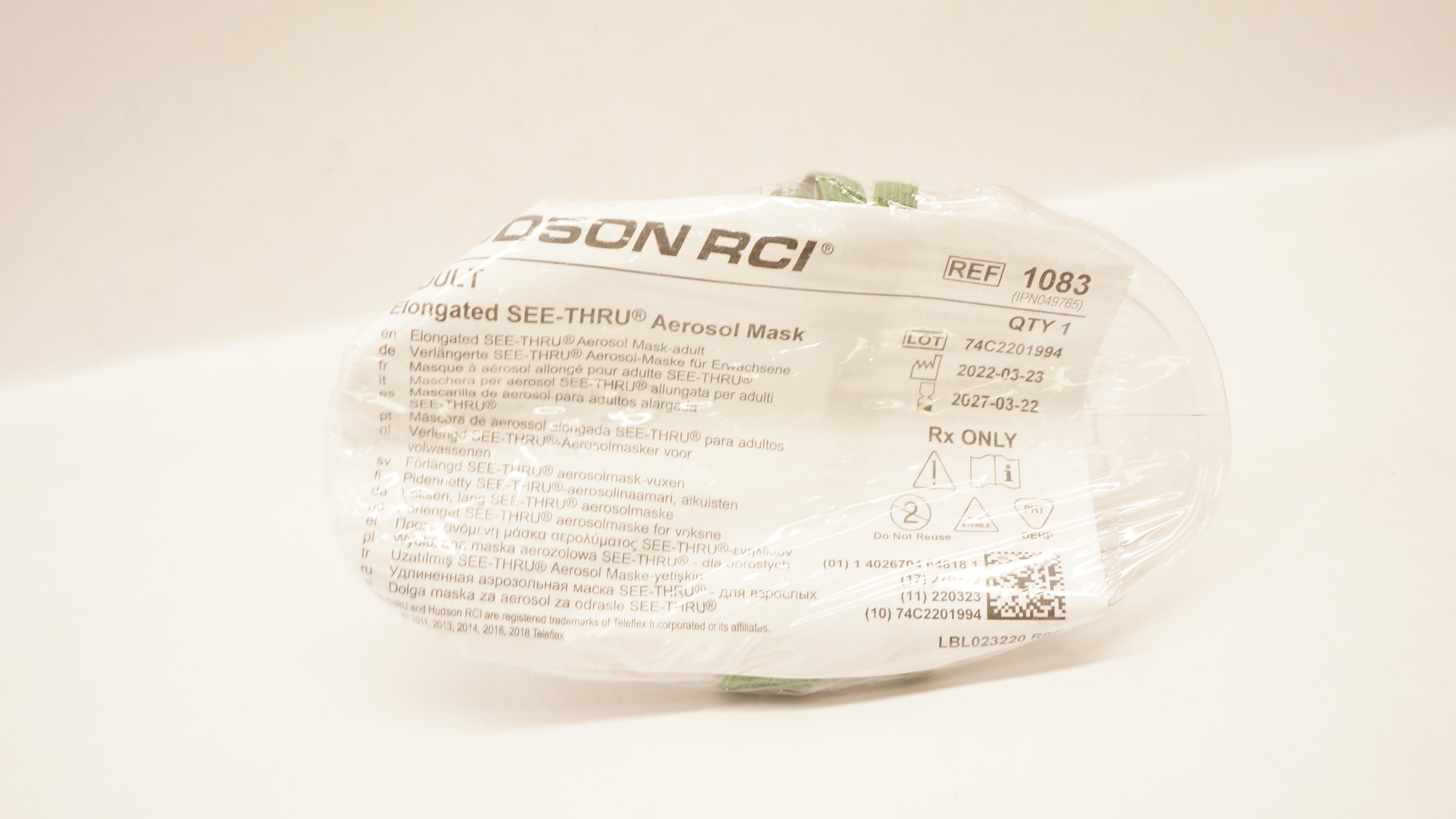Hudson RCI 1083 Teleflex Elongated SEE-THRU Aerosol Mask Adult