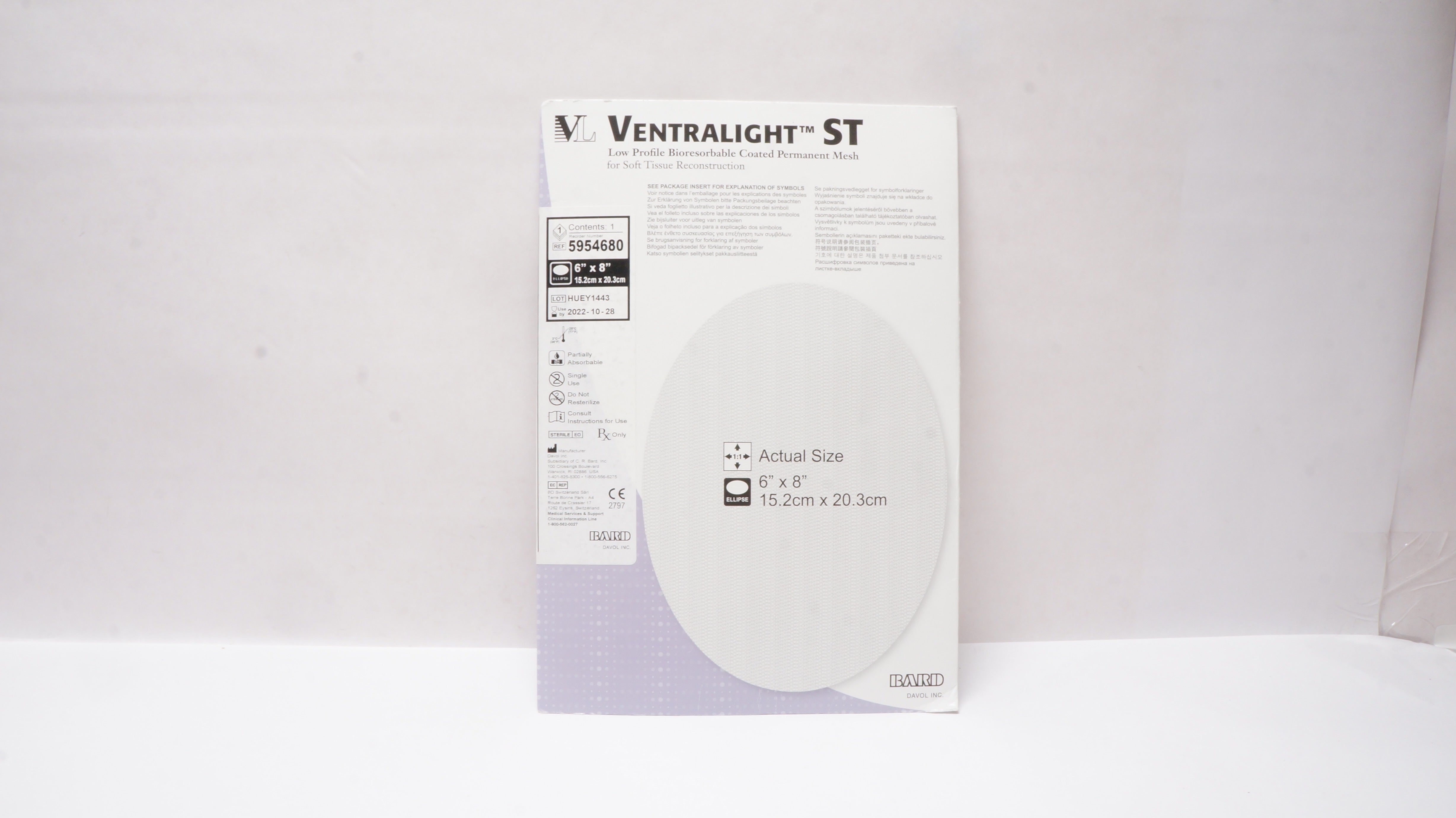 Bard 5954680 Ventralight ST Bioresorbable Coated Permanent Mesh 6 x 8 inch (x)